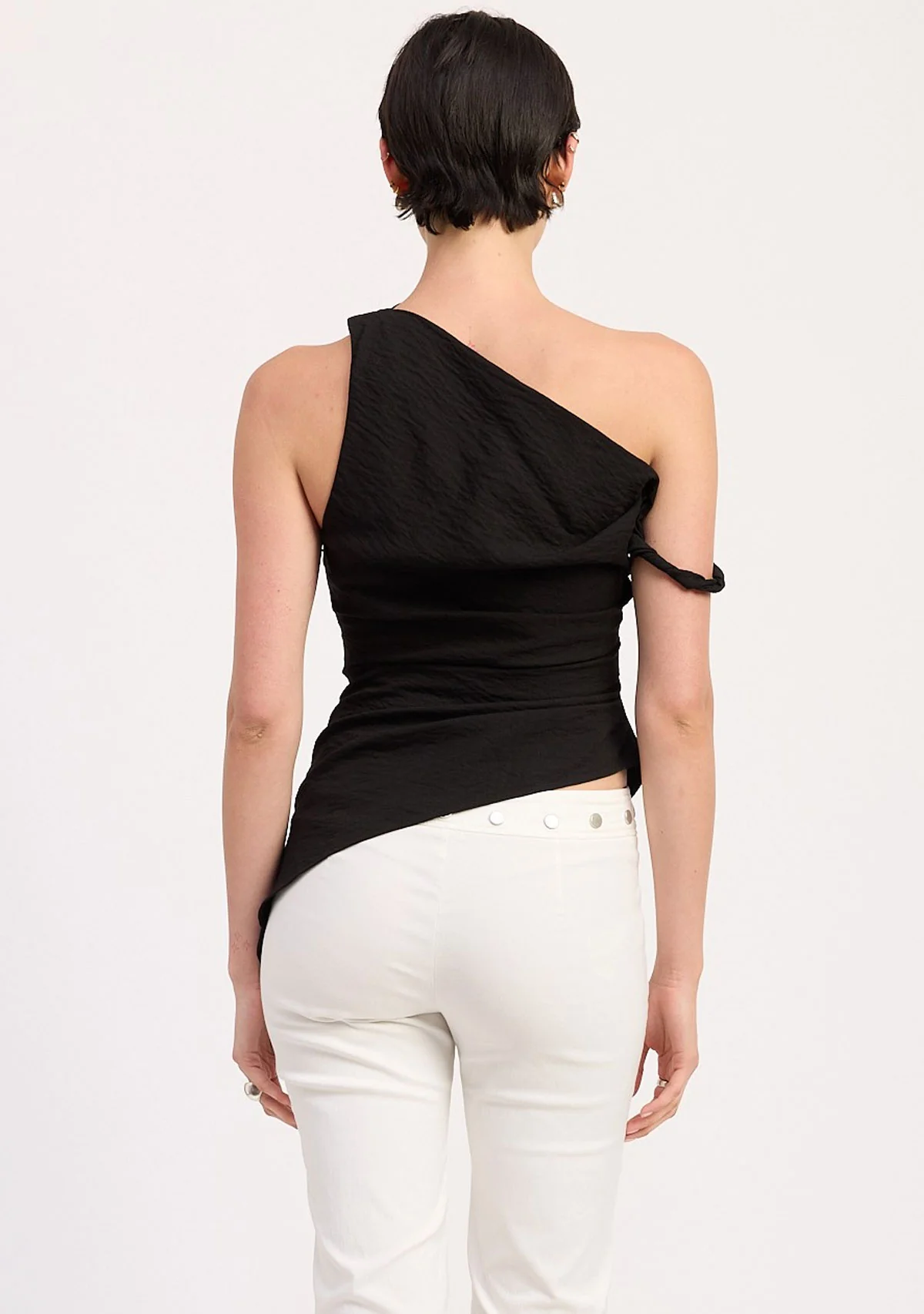 Asymmetrical Shoulder Tunic Top Black - Image 3