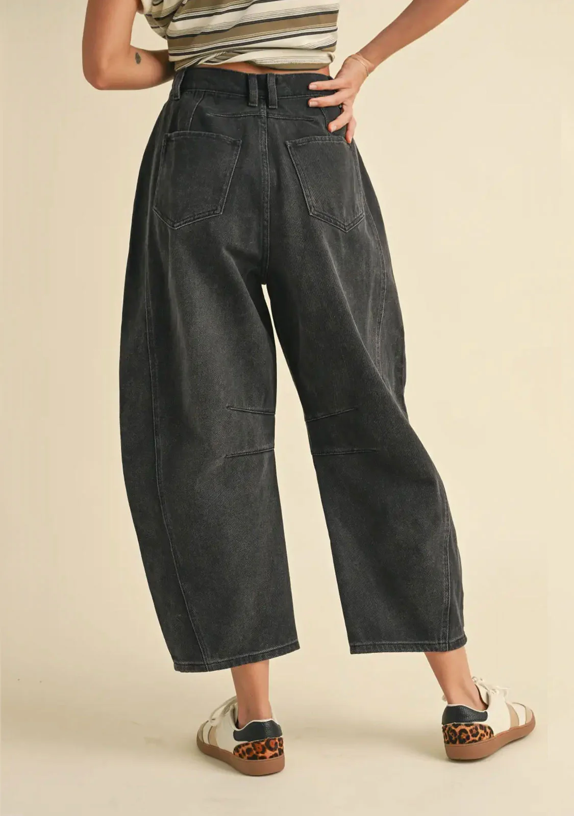 Barrel Cotton Pants Black - Image 4