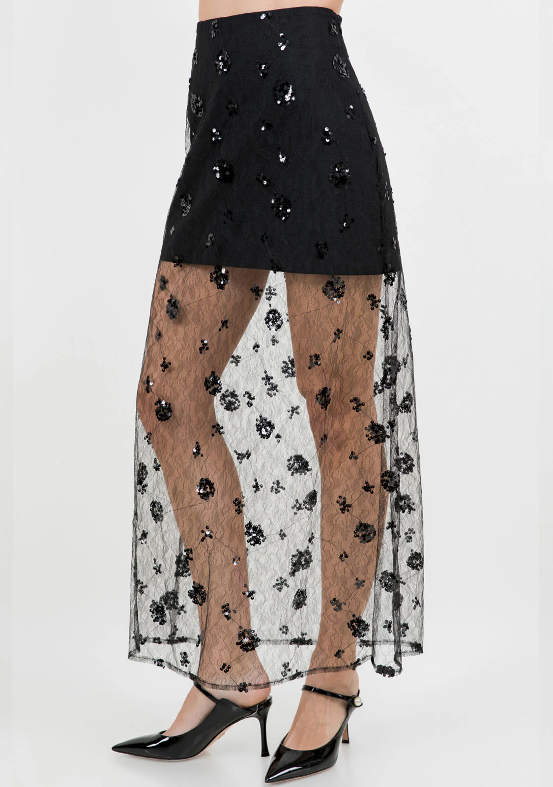 Black Mesh Overlay Skirt Black - Image 3