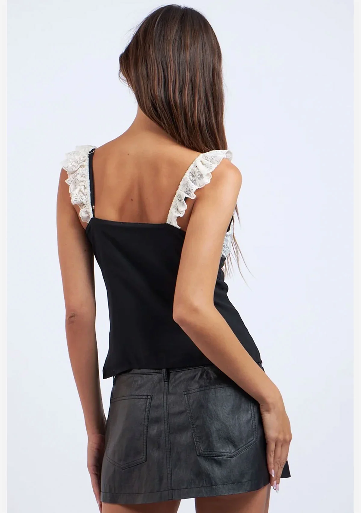 Black-White Floral Embroidered Lace Layered Top - Image 3