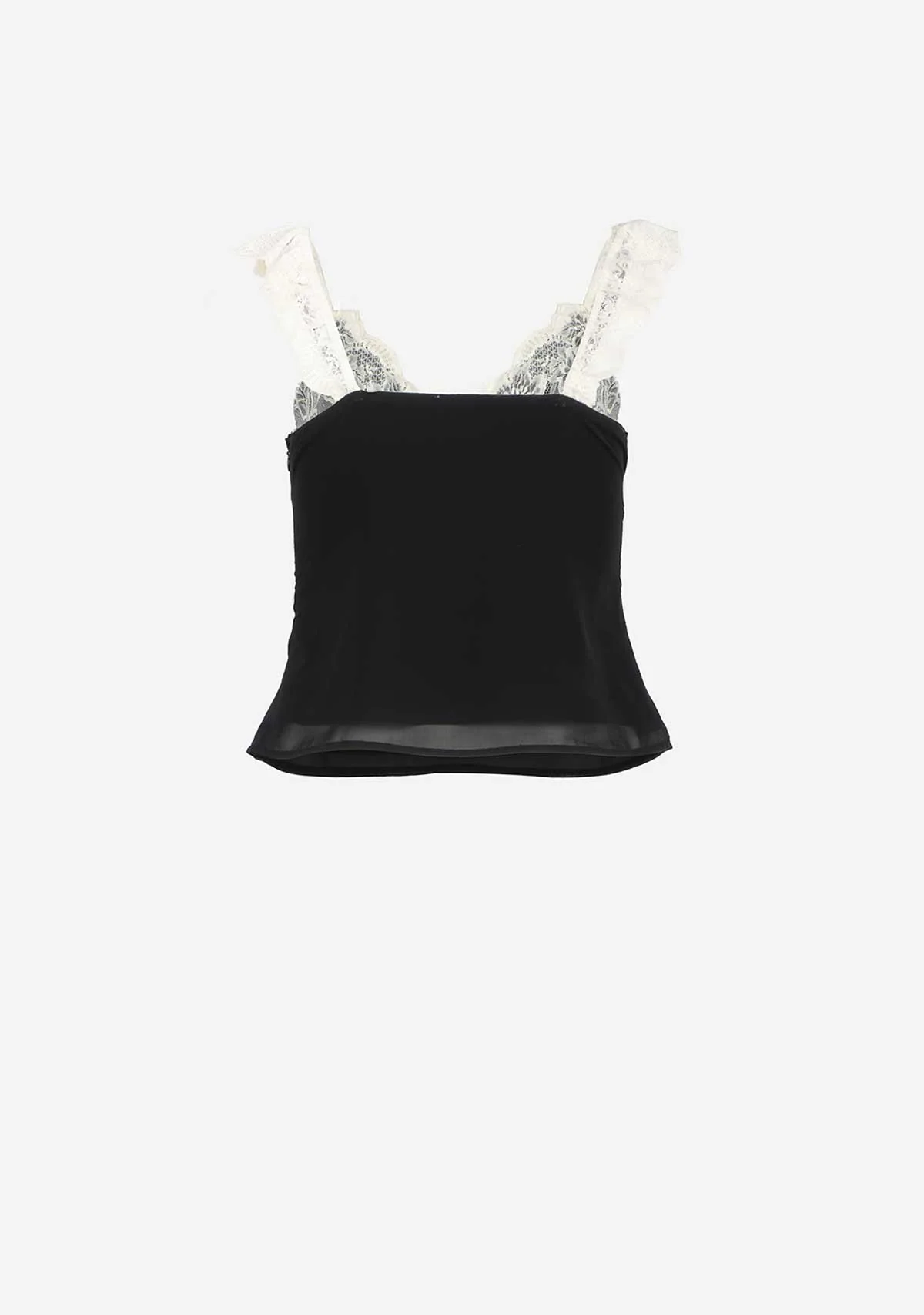 Black-White Floral Embroidered Lace Layered Top - Image 4