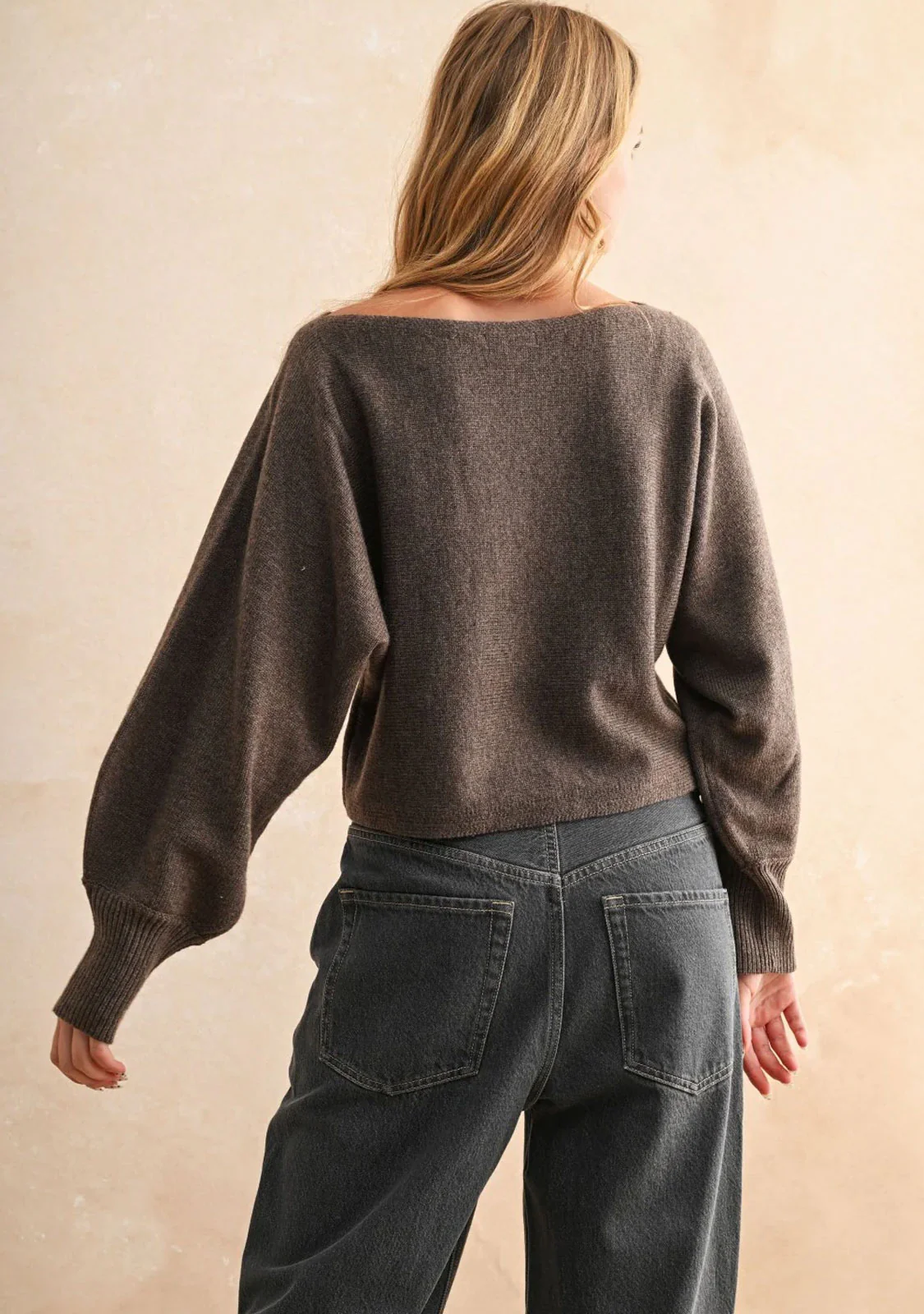 Boat Neck Sweater Top Brown - Image 3