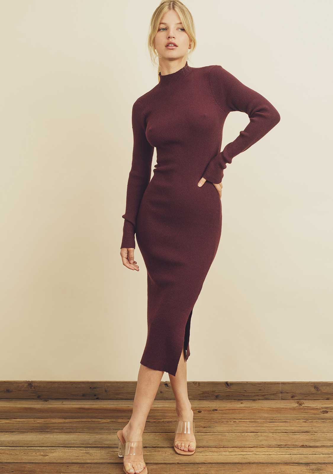 Bodycon Mock Neck Midi Dress - Image 3