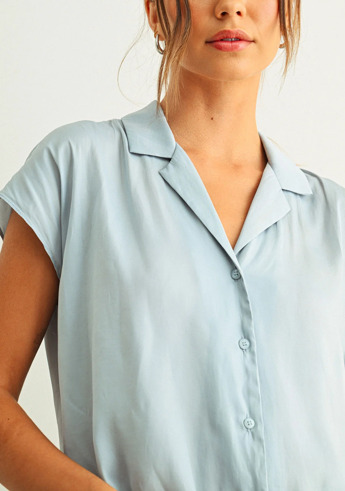 Button Down Cap Sleeve Shirt Baby Blue - Image 5