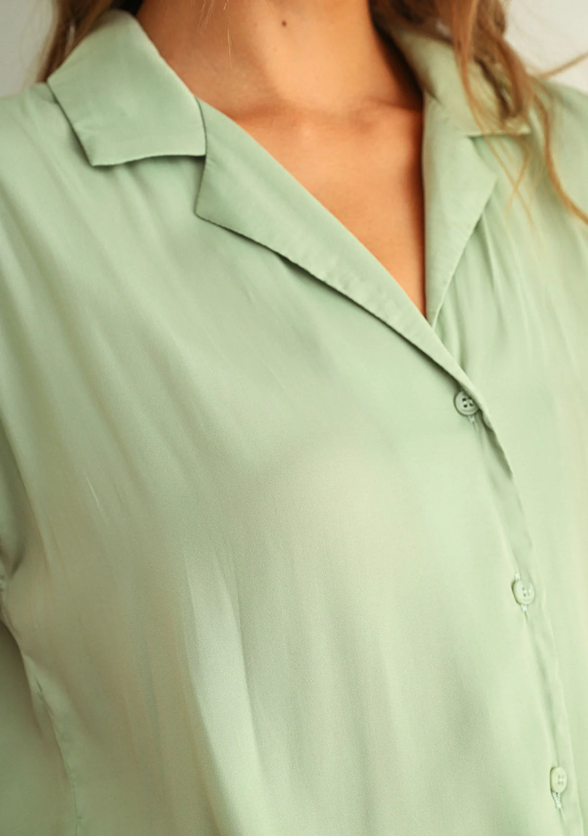 Button Down Cap Sleeve Shirt Sage Green - Image 5