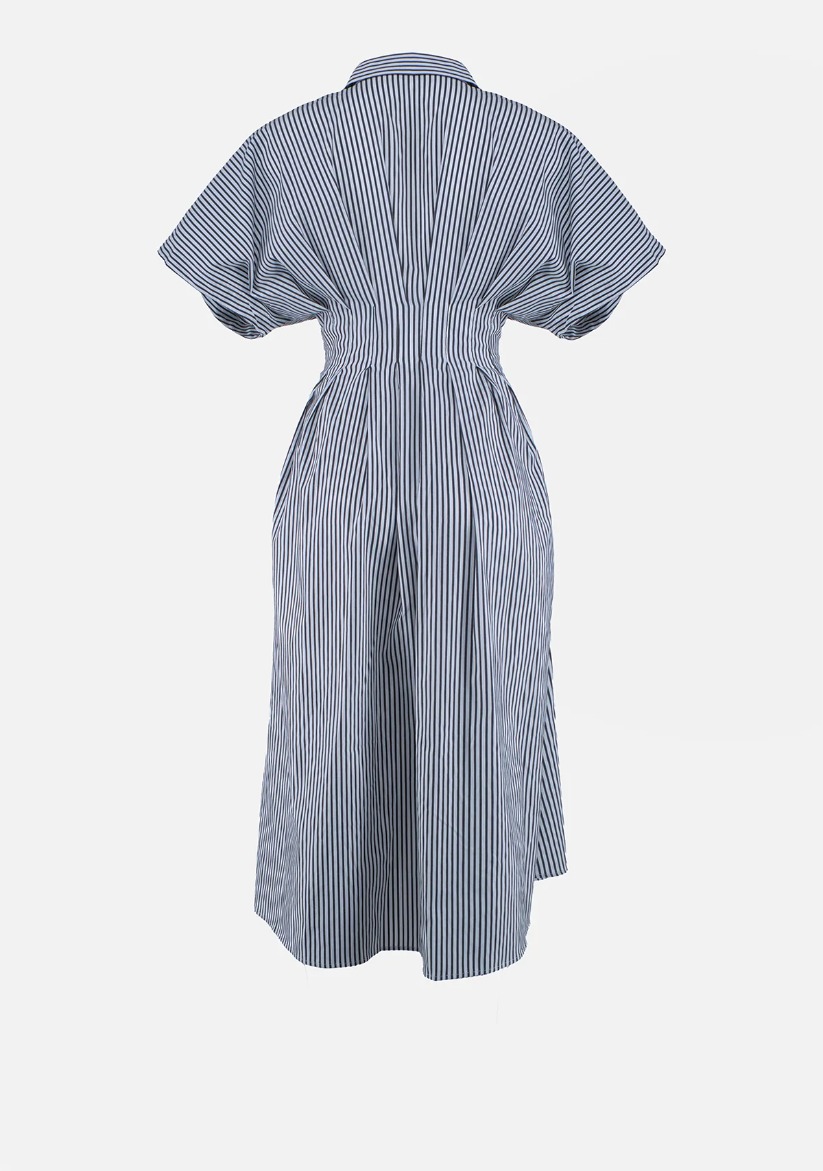 Button Front Pleated Shirt Dress Black Stripe - Image 2