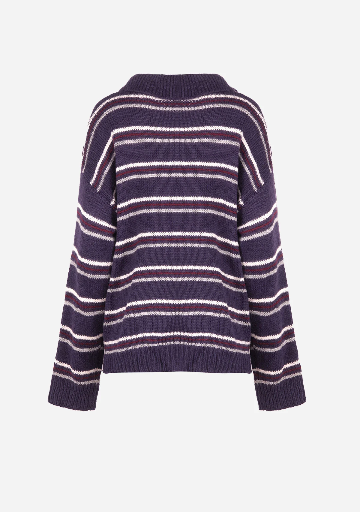 Deep Stripe Collared Long Sleeve Knit Sweater Midnight - Image 3