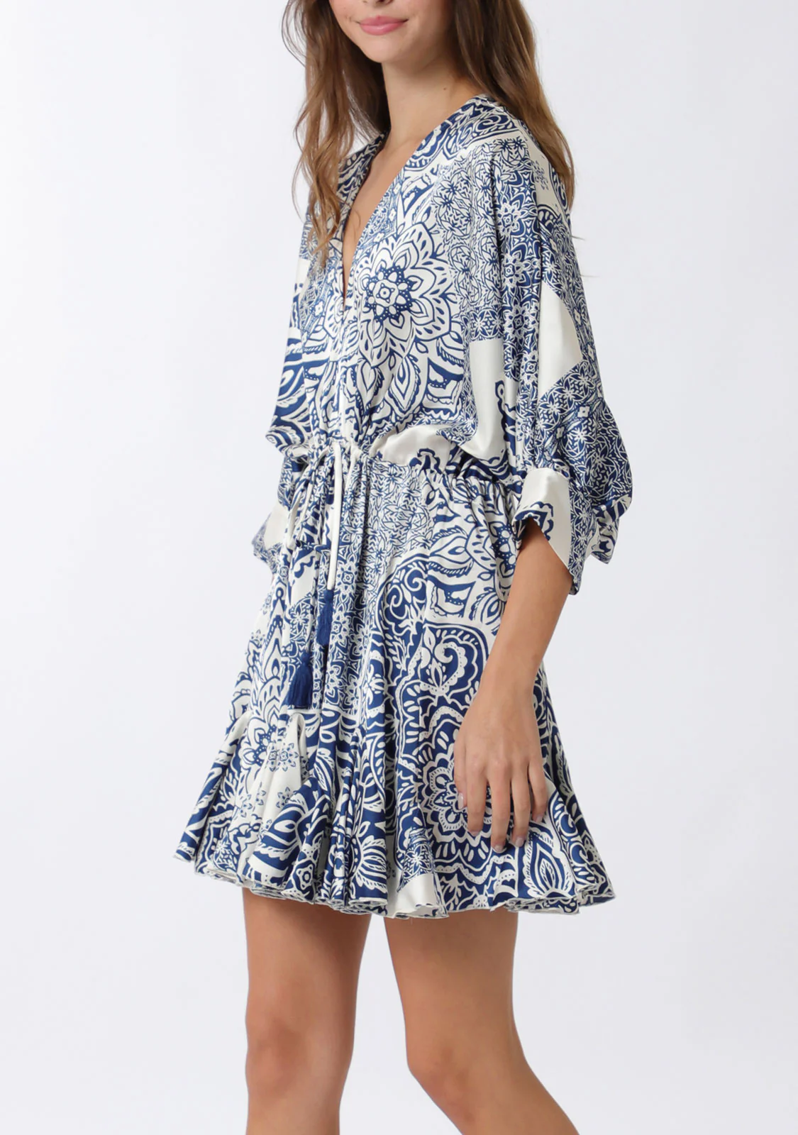 Dolman 3/4 Sleeve Detail Tie Waist Mini Dress - Image 4