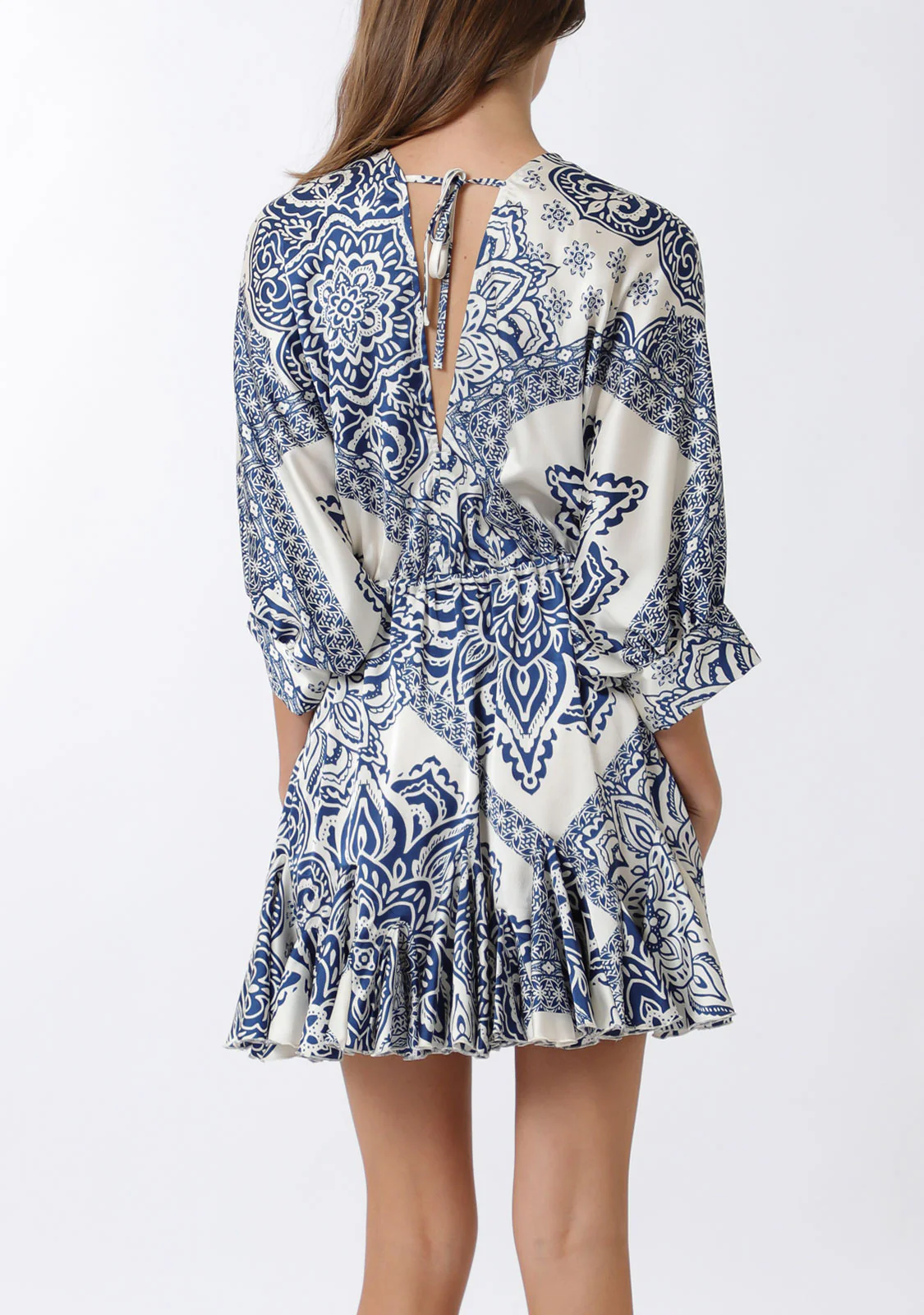 Dolman 3/4 Sleeve Detail Tie Waist Mini Dress - Image 5