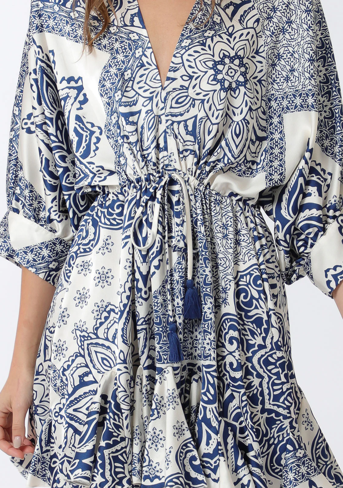 Dolman 3/4 Sleeve Detail Tie Waist Mini Dress - Image 6