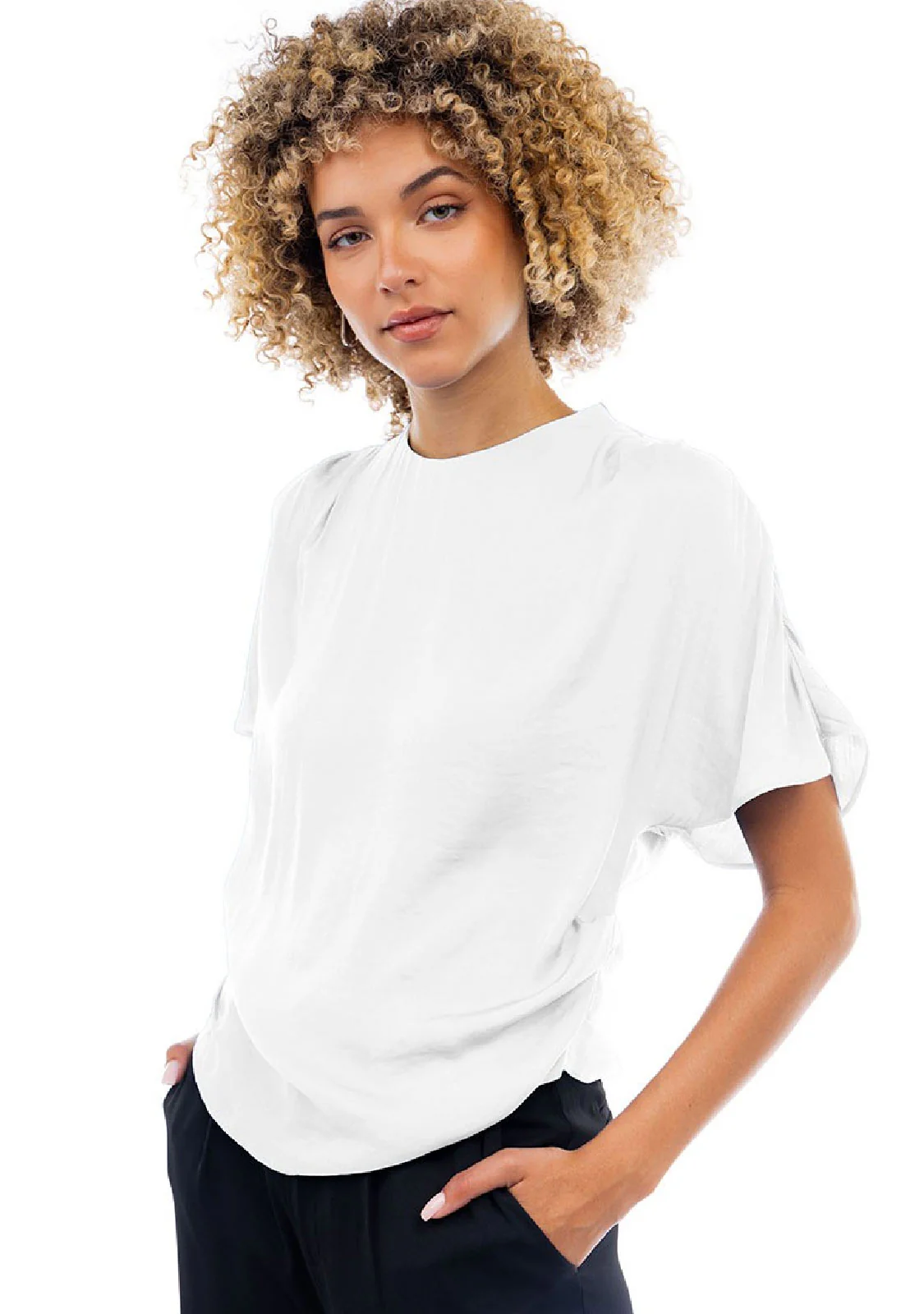 Drop Shoulder Blouse with Invisible Zipper - Image 2