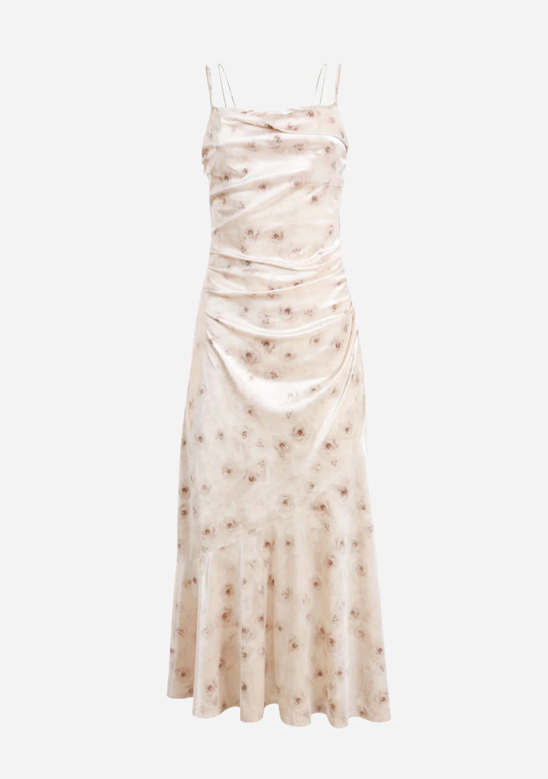 Floral Satin Midi Dress Beige