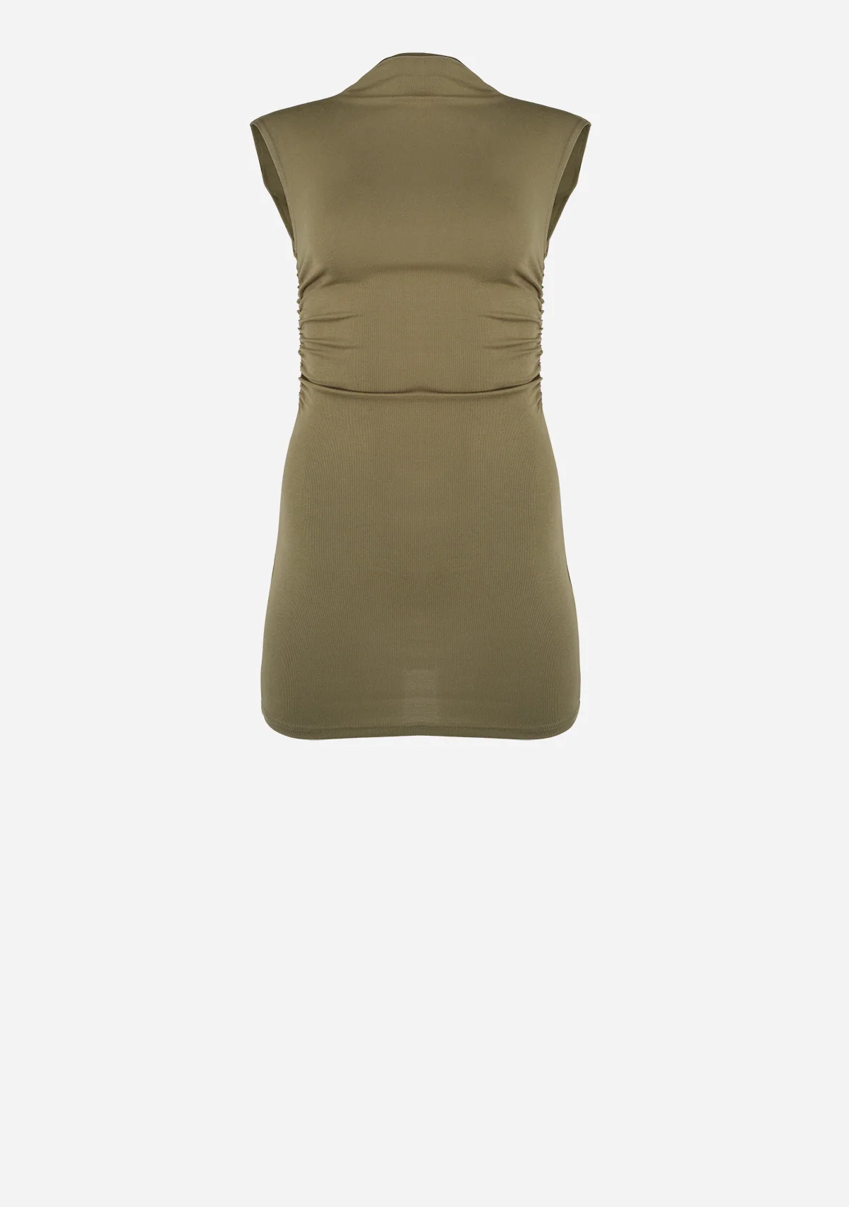 High Mock Neckline Cap Sleeves Mini Dress Light Olive