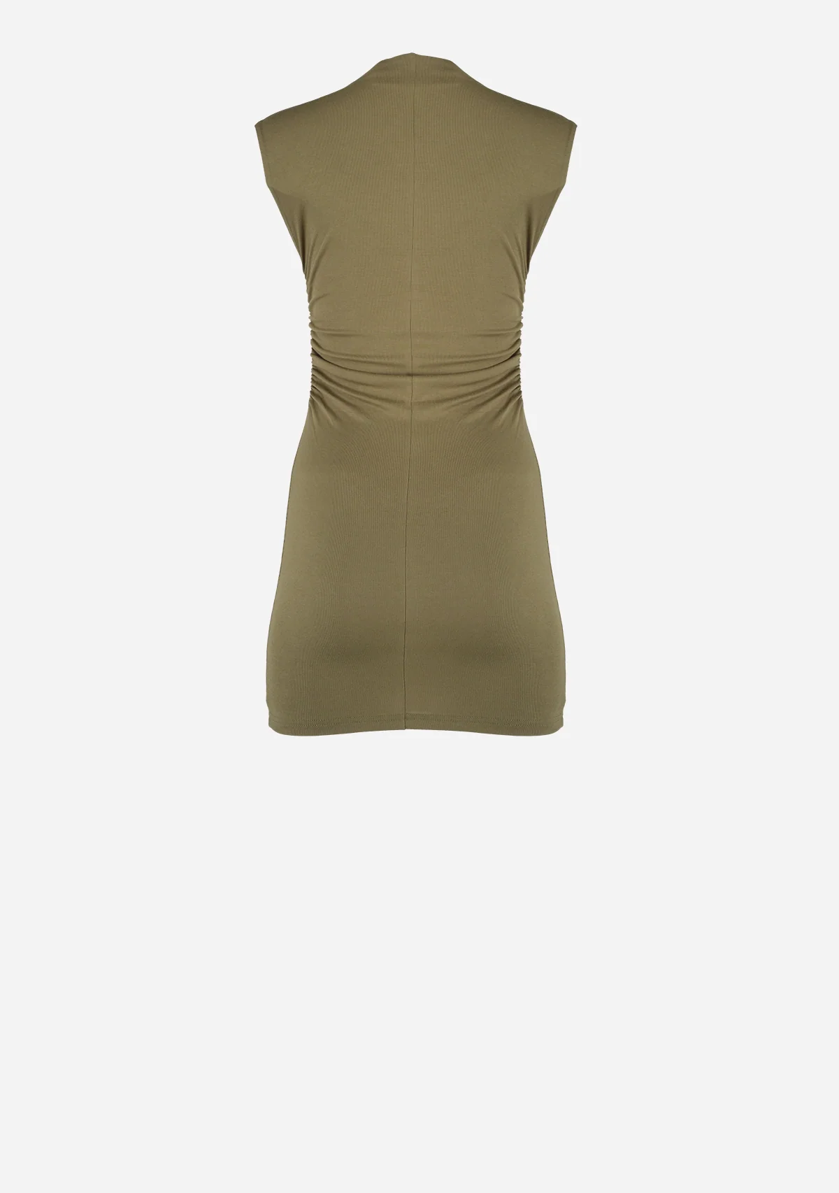 High Mock Neckline Cap Sleeves Mini Dress Light Olive - Image 2