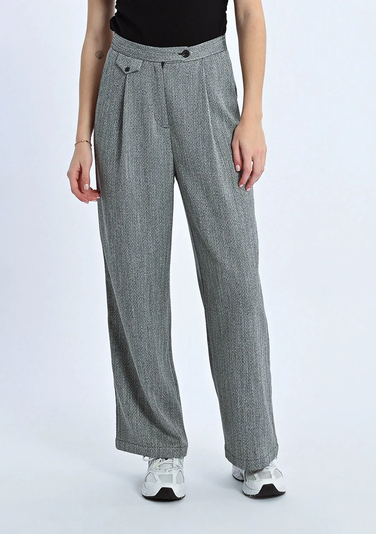 High-Waisted Wide-Leg Pleated Trousers Black Noir - Image 2