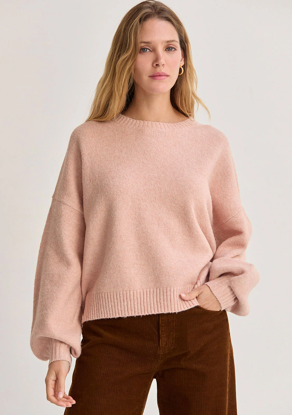 Josie Ballon Sleeve Crewneck Sweater Pink - Image 2
