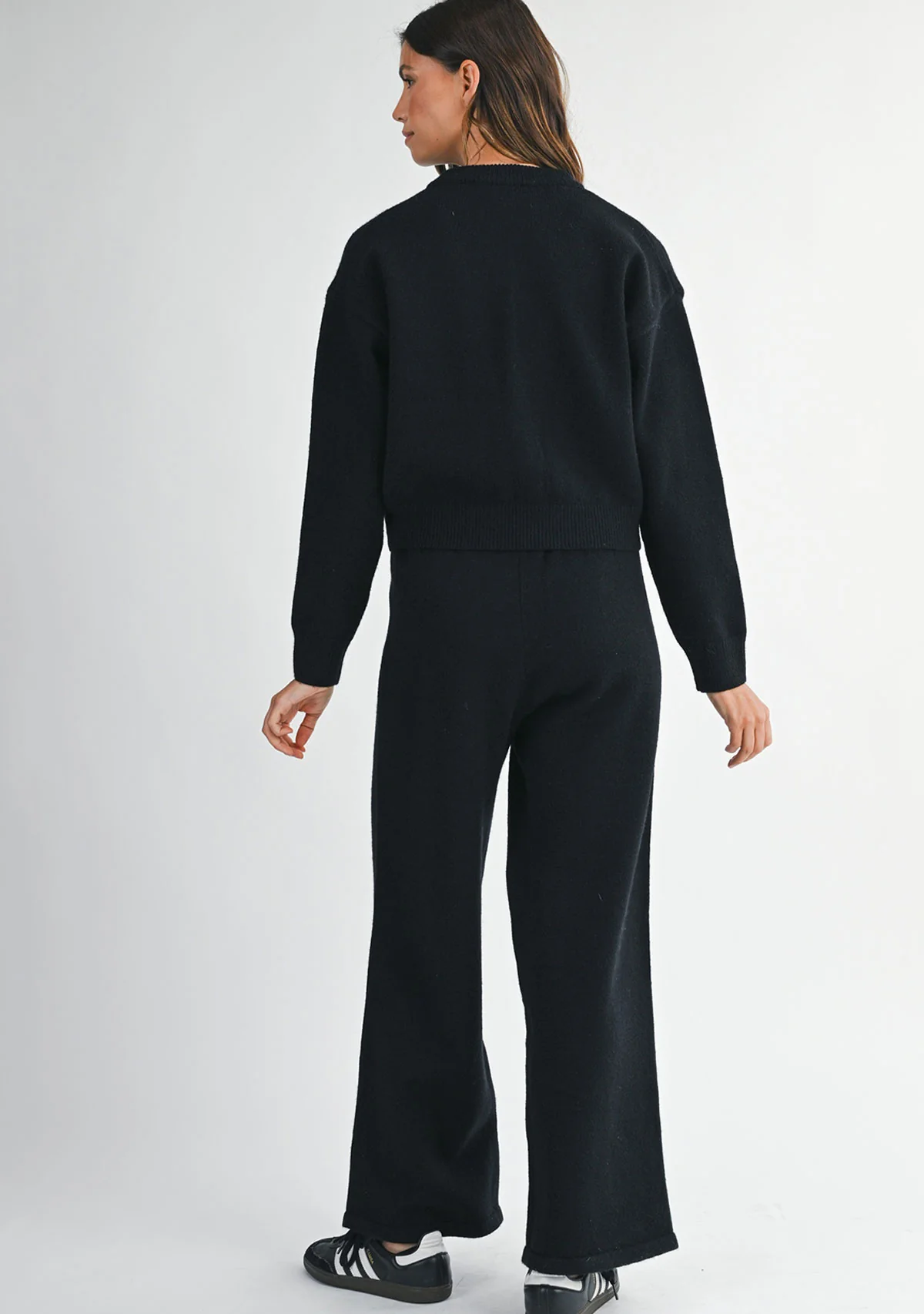 Knit Zip Up Cardigan Black - Image 3