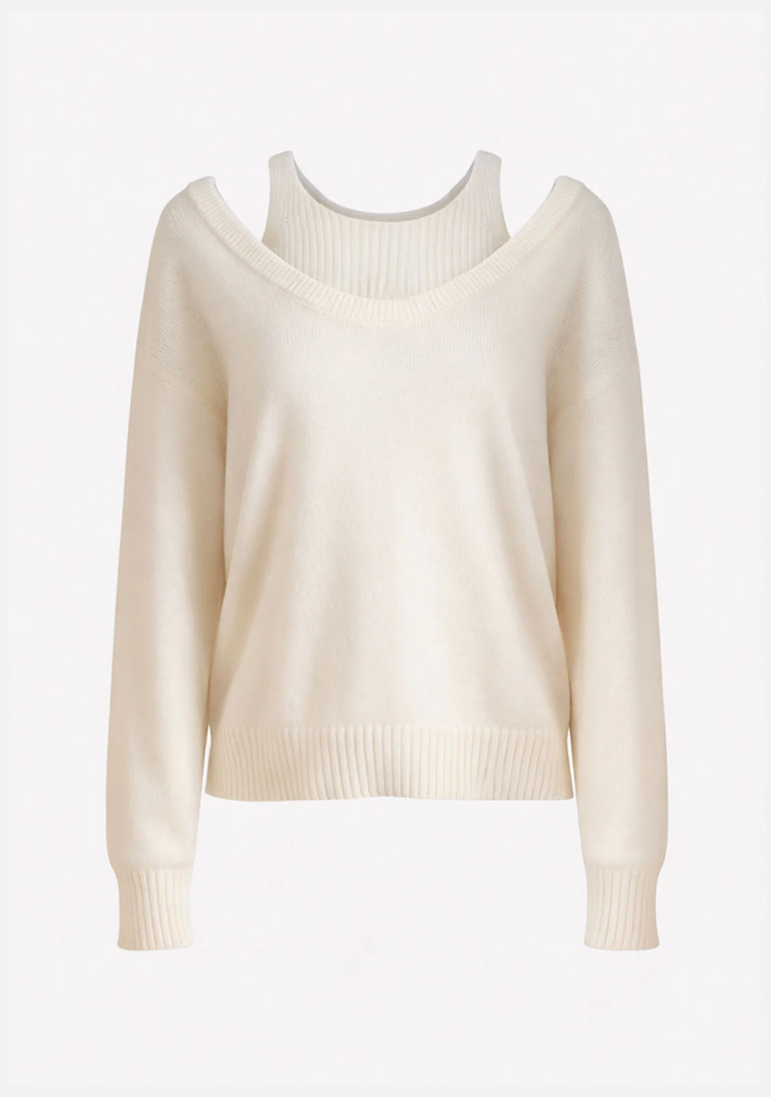Layered Scoop Neck Knit Sweater Beige