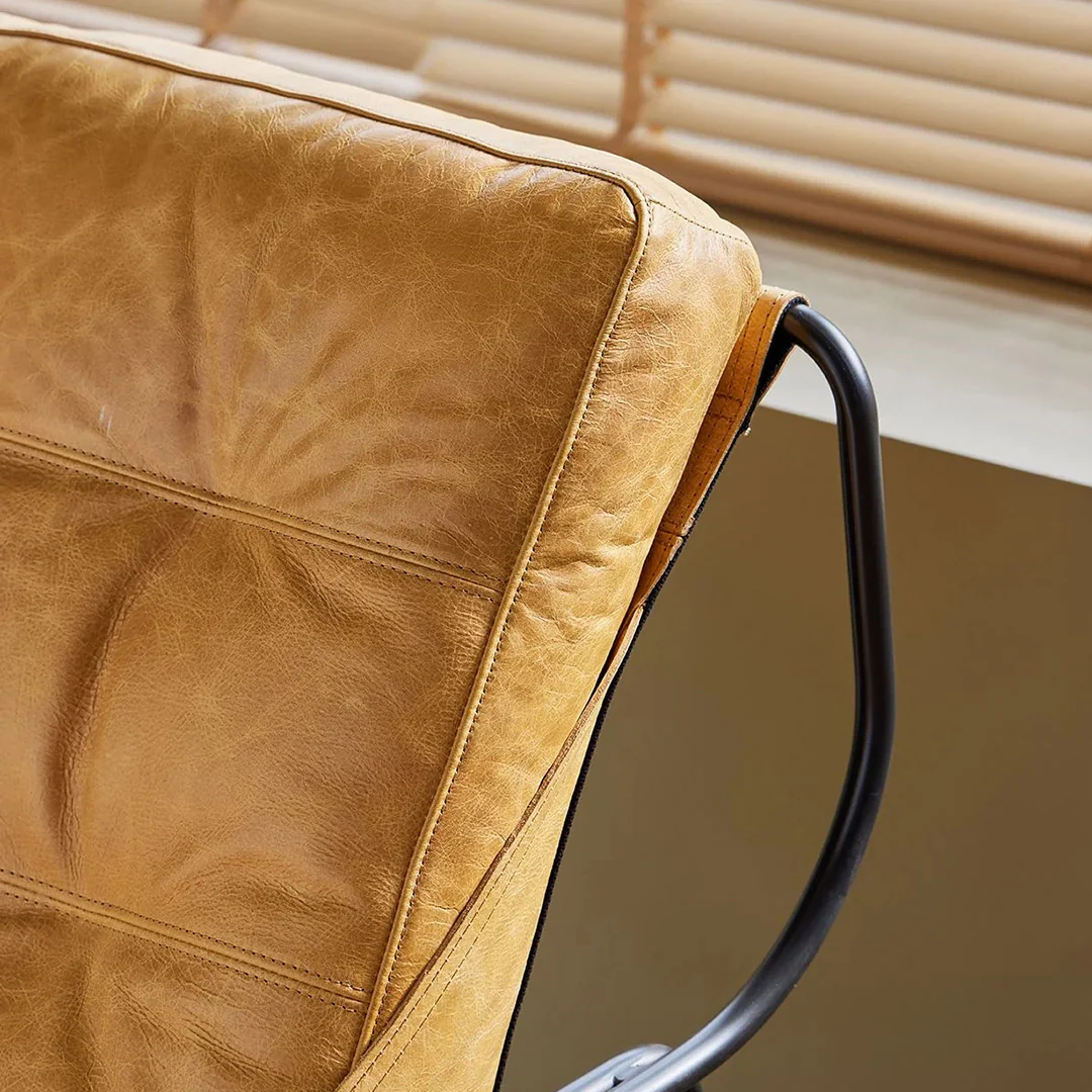 BREUER Lounge Chair Antique Rum Leather Charcoal Iron Powder Coated Legs - Image 3