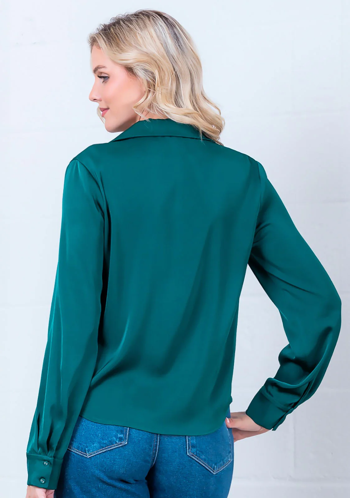 Long Sleeve Fine Satin Button-Up Shirt - Image 4
