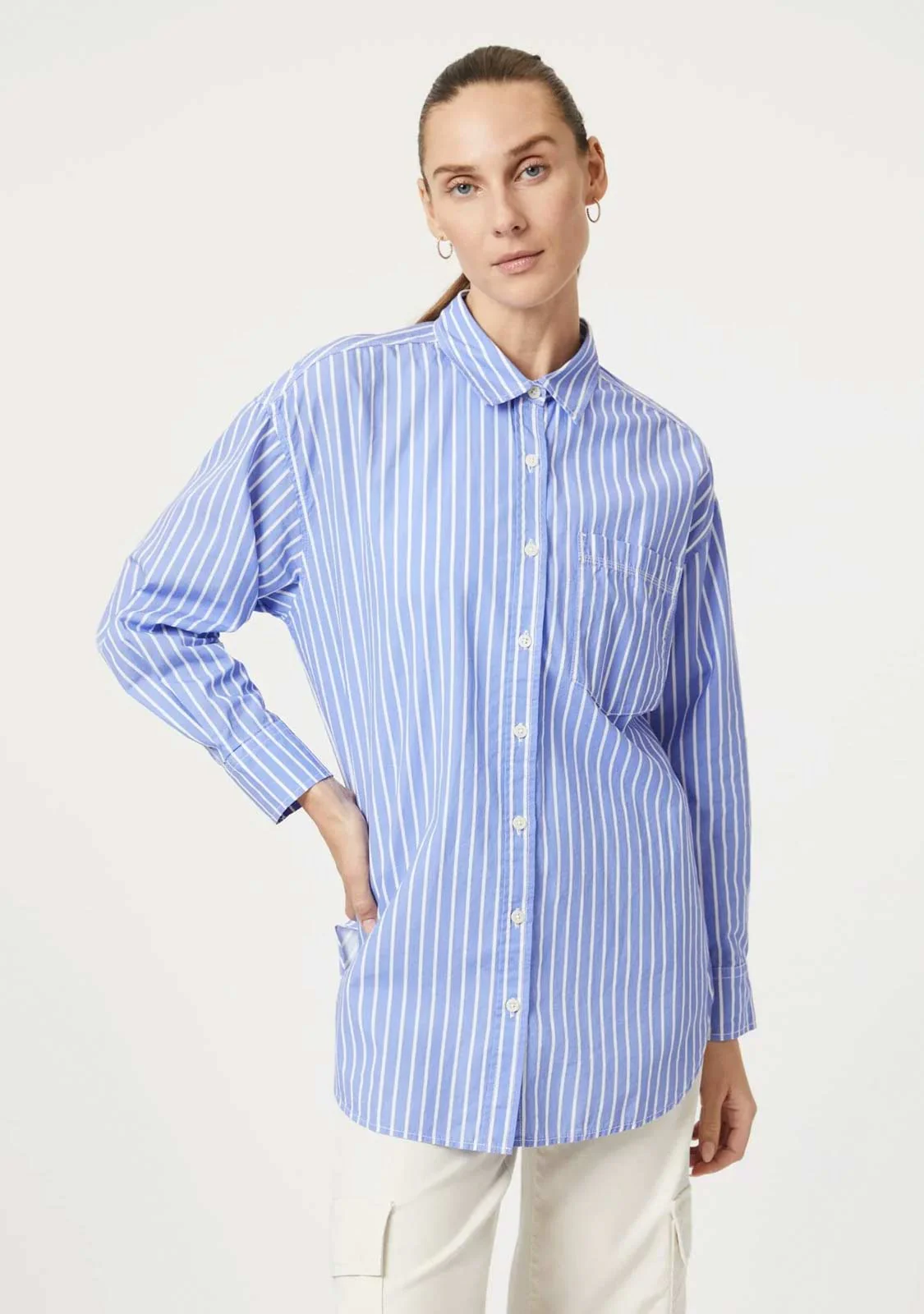 Long Sleeve Shirt Blue White Striped - Image 3