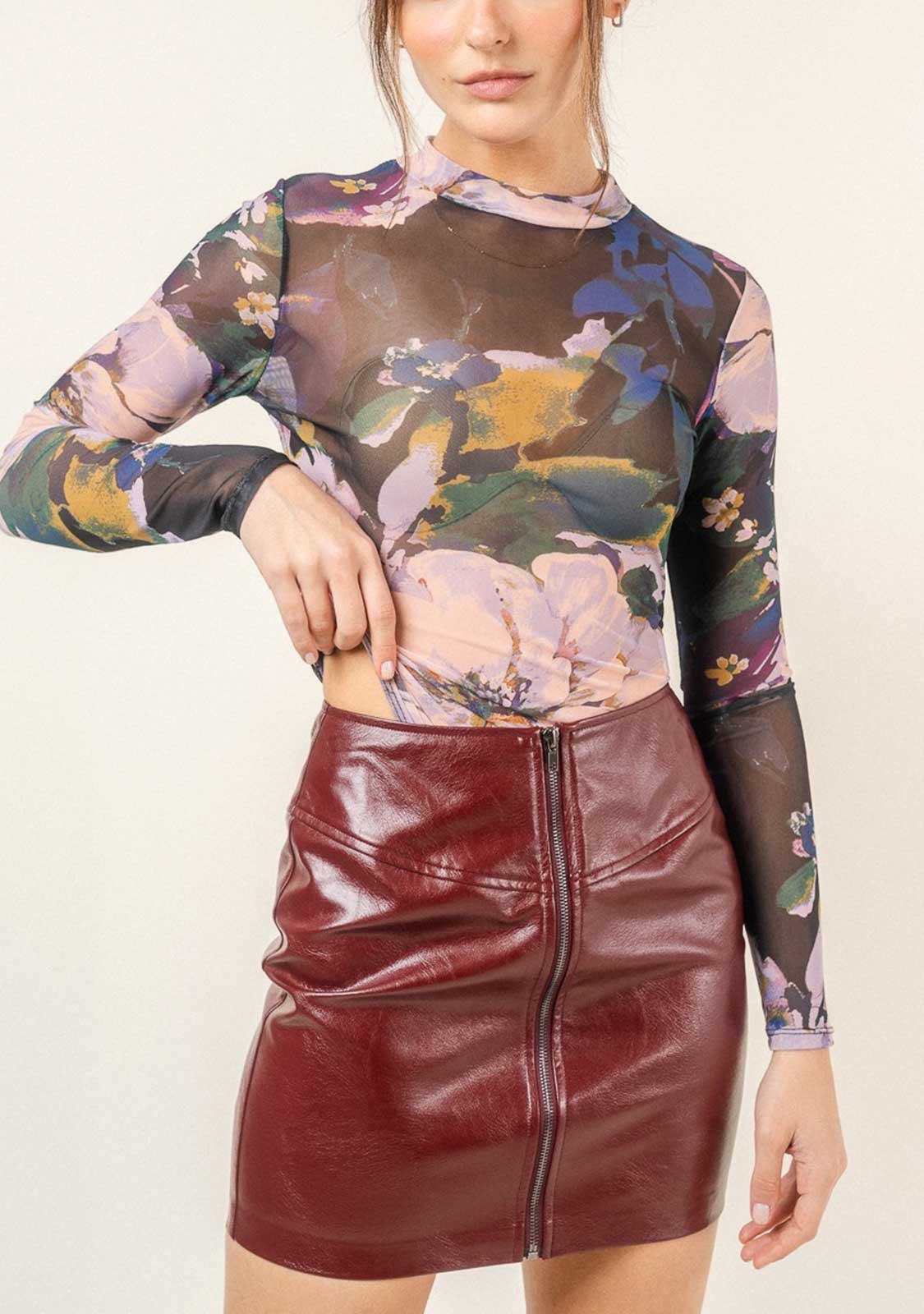 Low Mock Neck Long Slv Mesh Print Bodysuit - Image 3