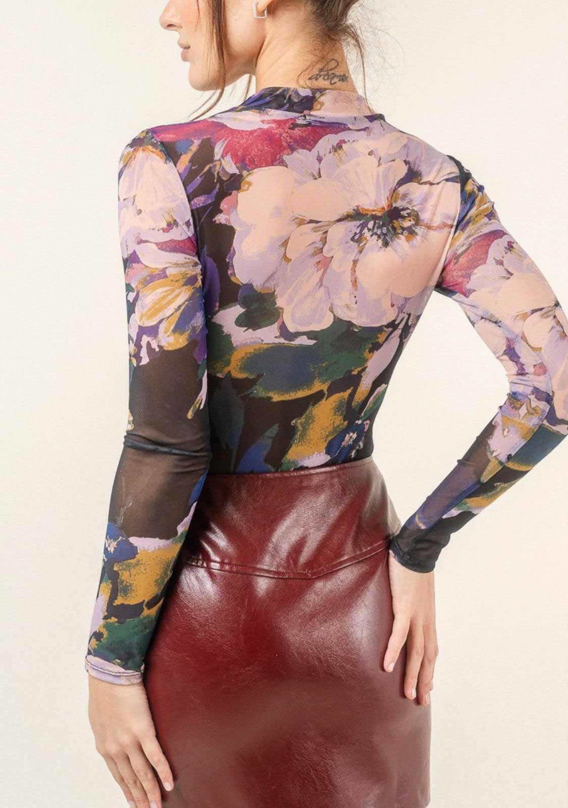 Low Mock Neck Long Slv Mesh Print Bodysuit - Image 4
