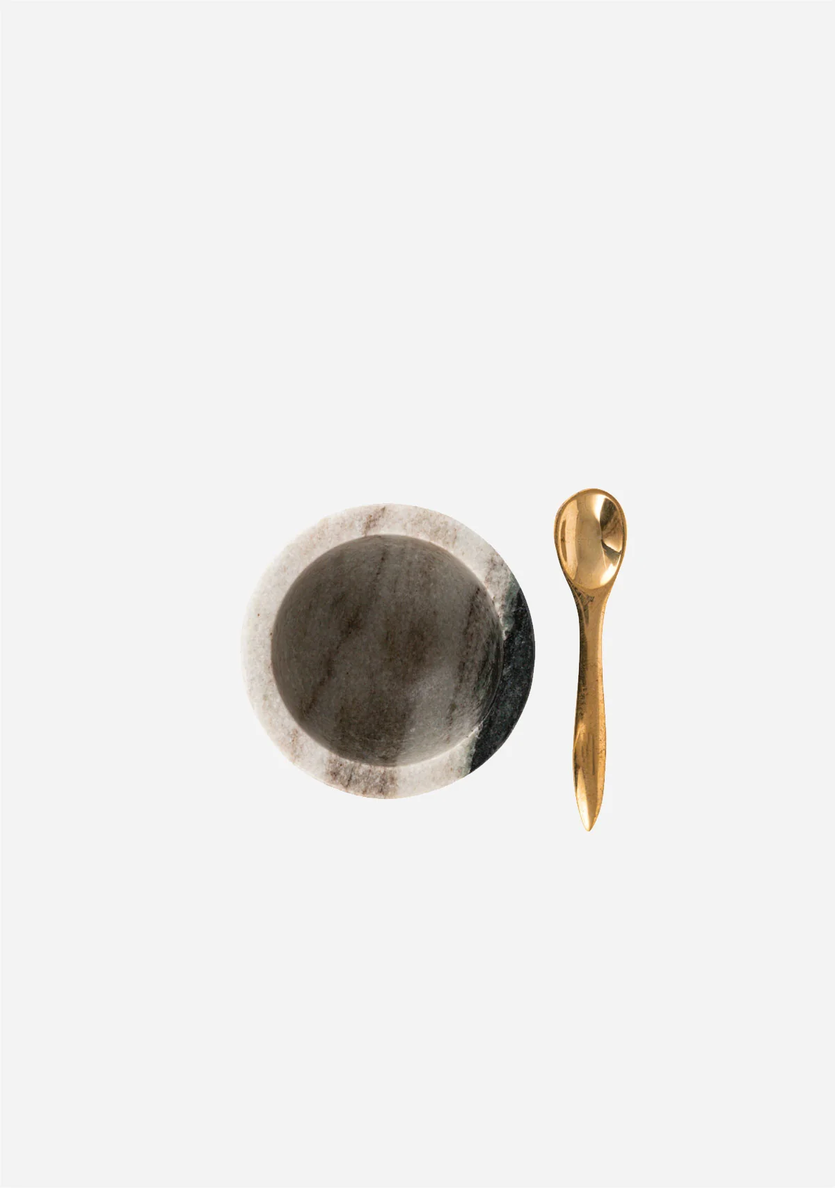 Marble Salt Cellar W/ Brass Spoon, Set Of 2 - Image 3