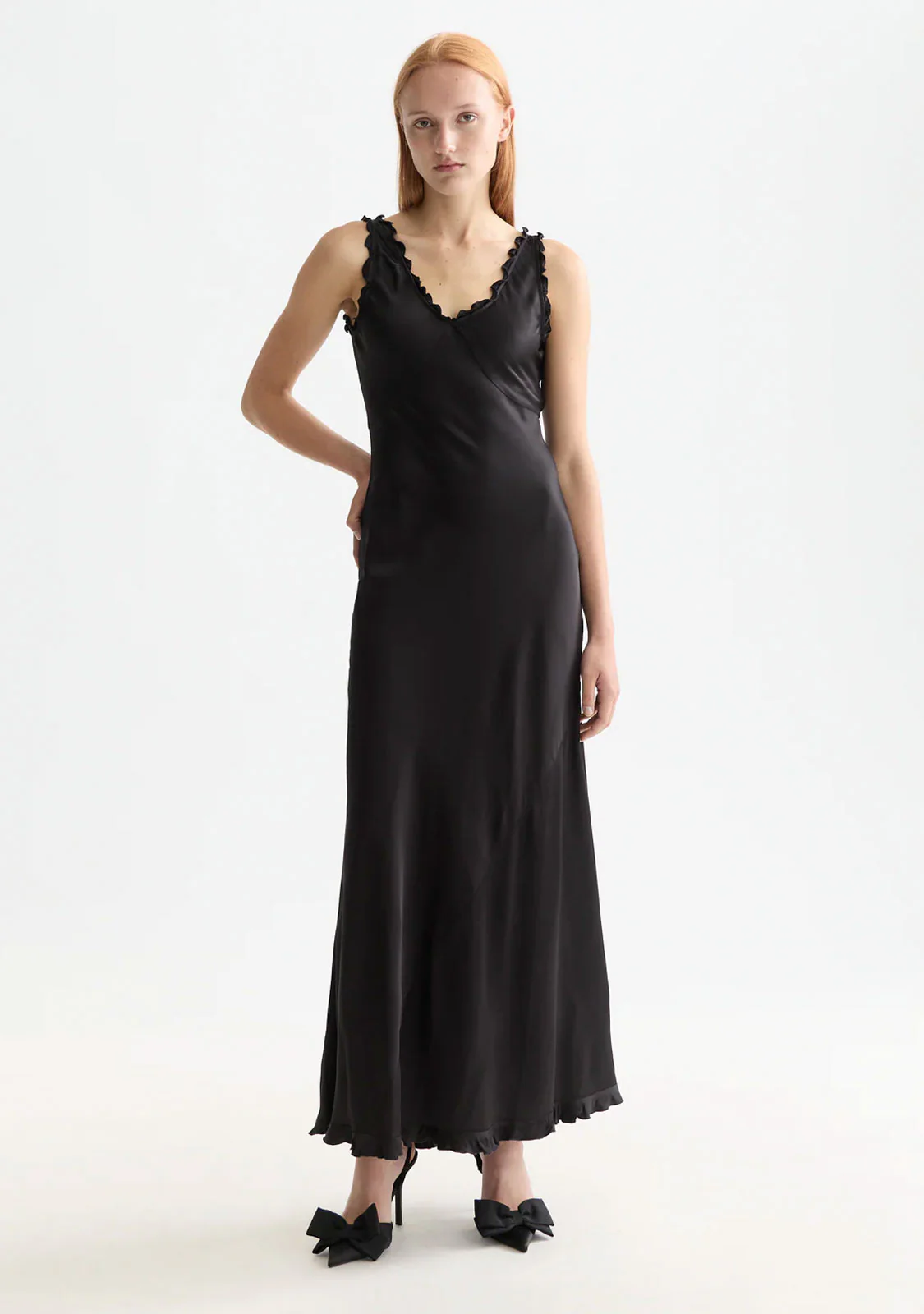 Maxi Slip Dress With Ruffled Edges Meteorite - Image 3