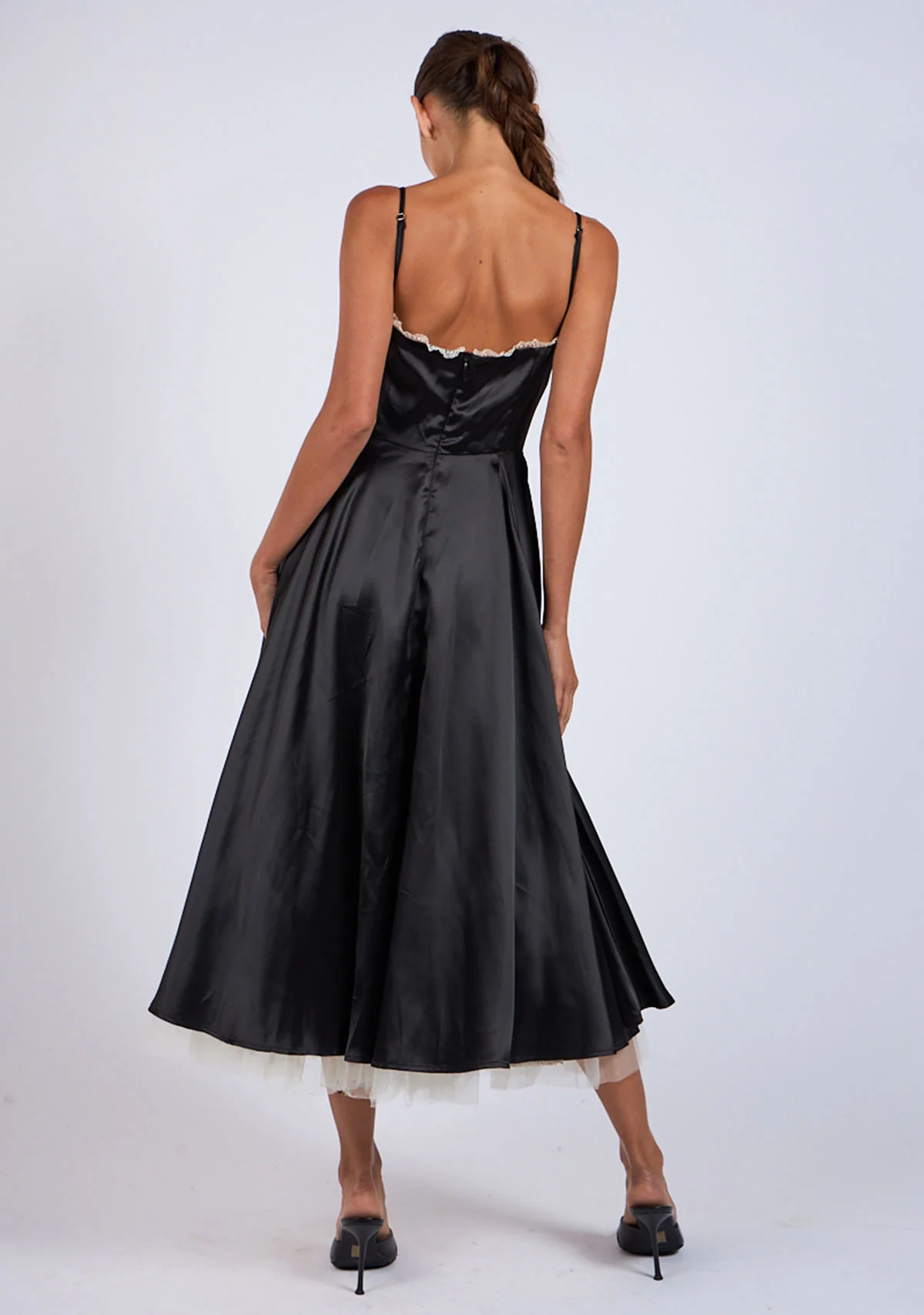 Midi Satin Slip Dress with Tulle Hem - Image 4