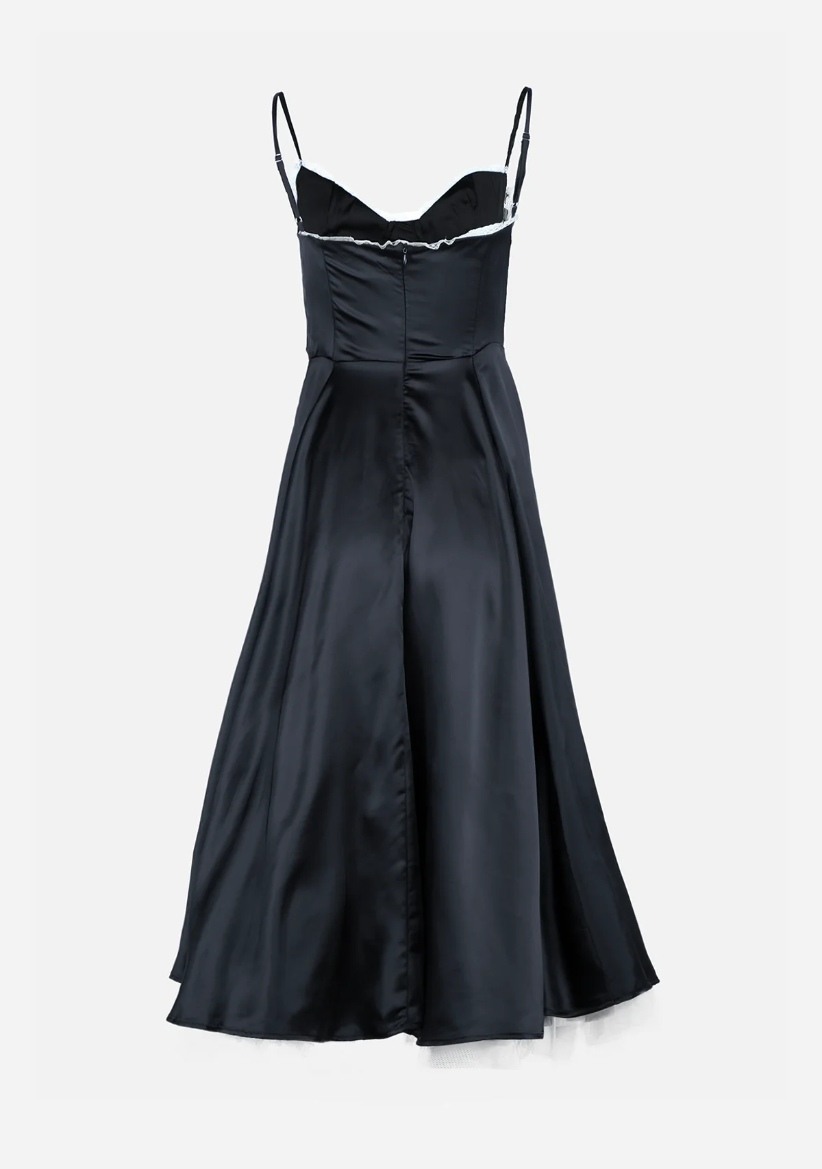 Midi Satin Slip Dress with Tulle Hem - Image 5