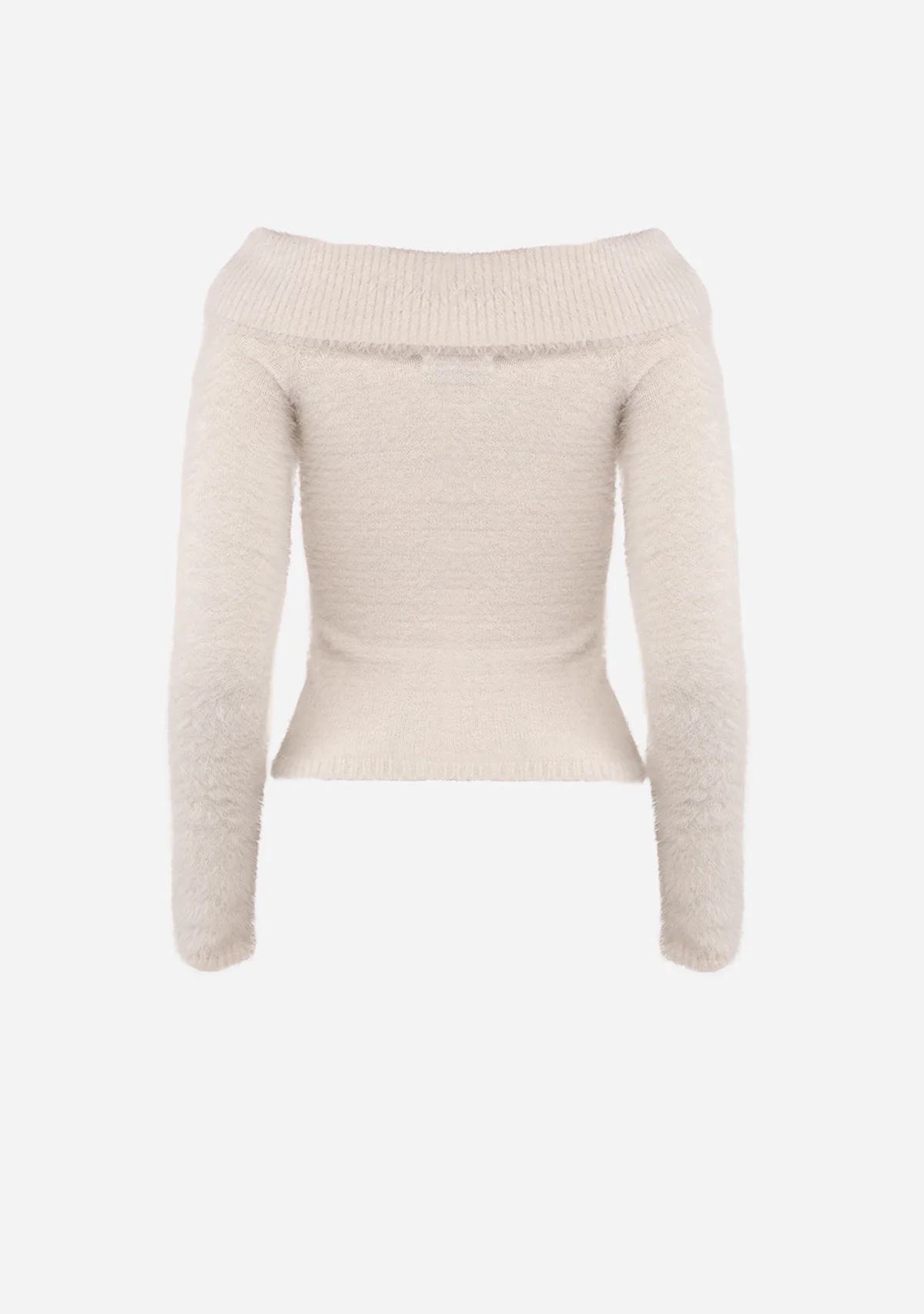 Off Shoulder Fold Over Blushed Knit Sweater Cream - Image 4