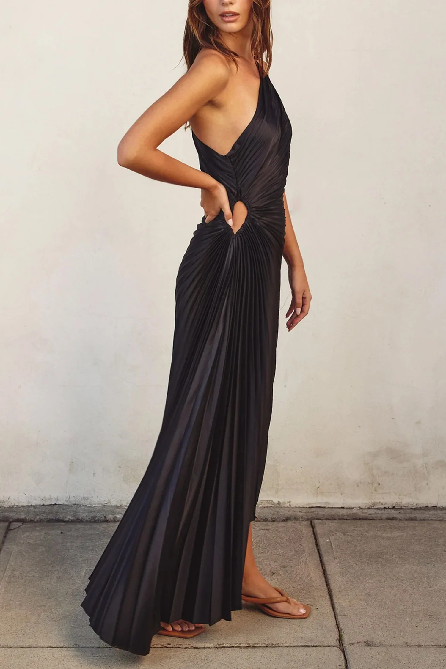 Olympia Asymmetrical Pleated Maxi Dress - Image 4