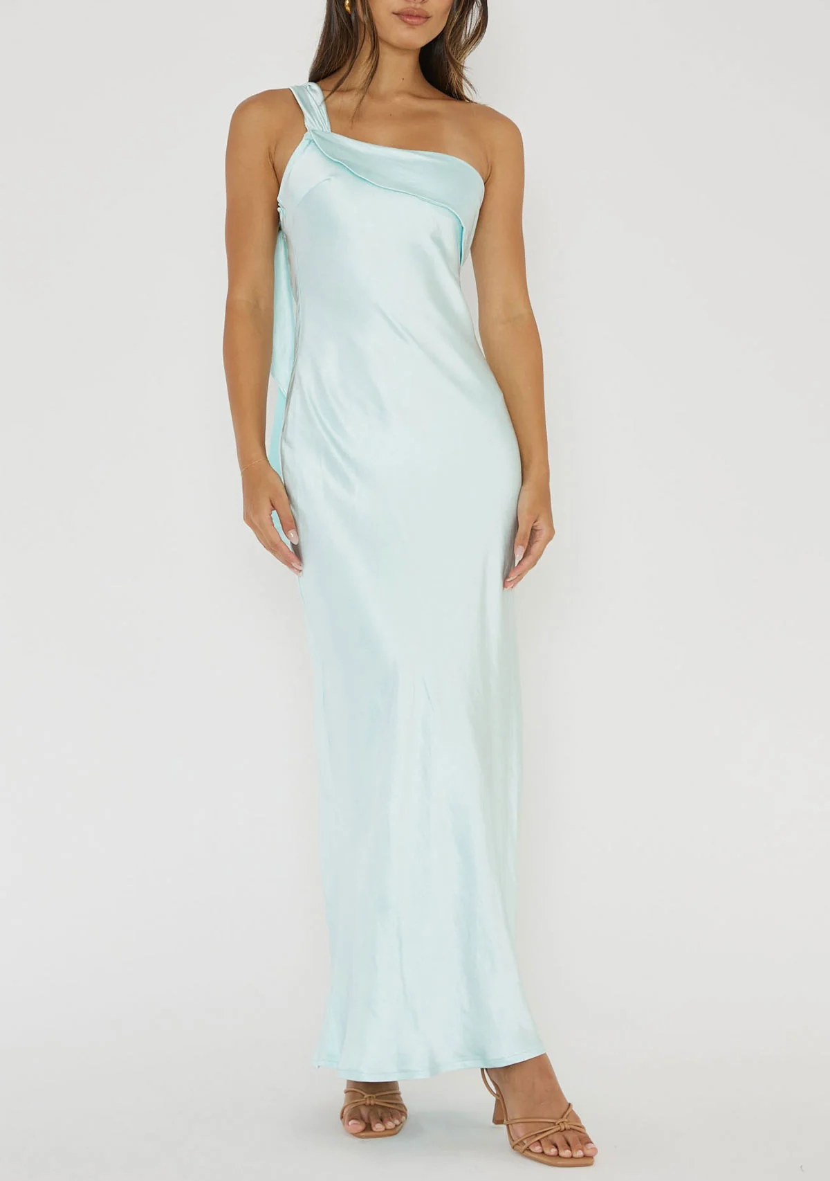 One Shoulder Satin Maxi Dress Ice - Image 2