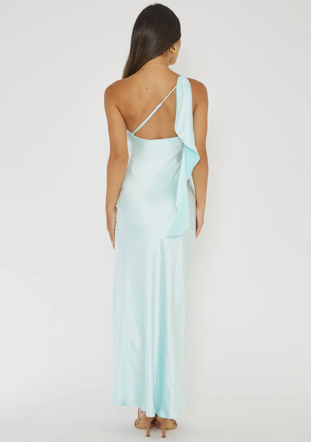 One Shoulder Satin Maxi Dress Ice - Image 3