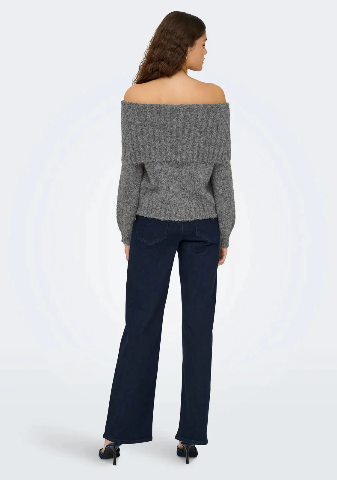 Onlshine LS Off Shoulder CC Knt Grey Melange - Image 3