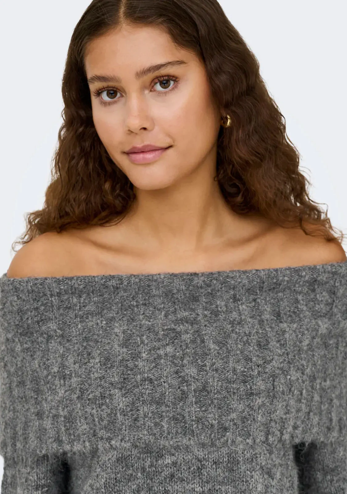 Onlshine LS Off Shoulder CC Knt Grey Melange - Image 4