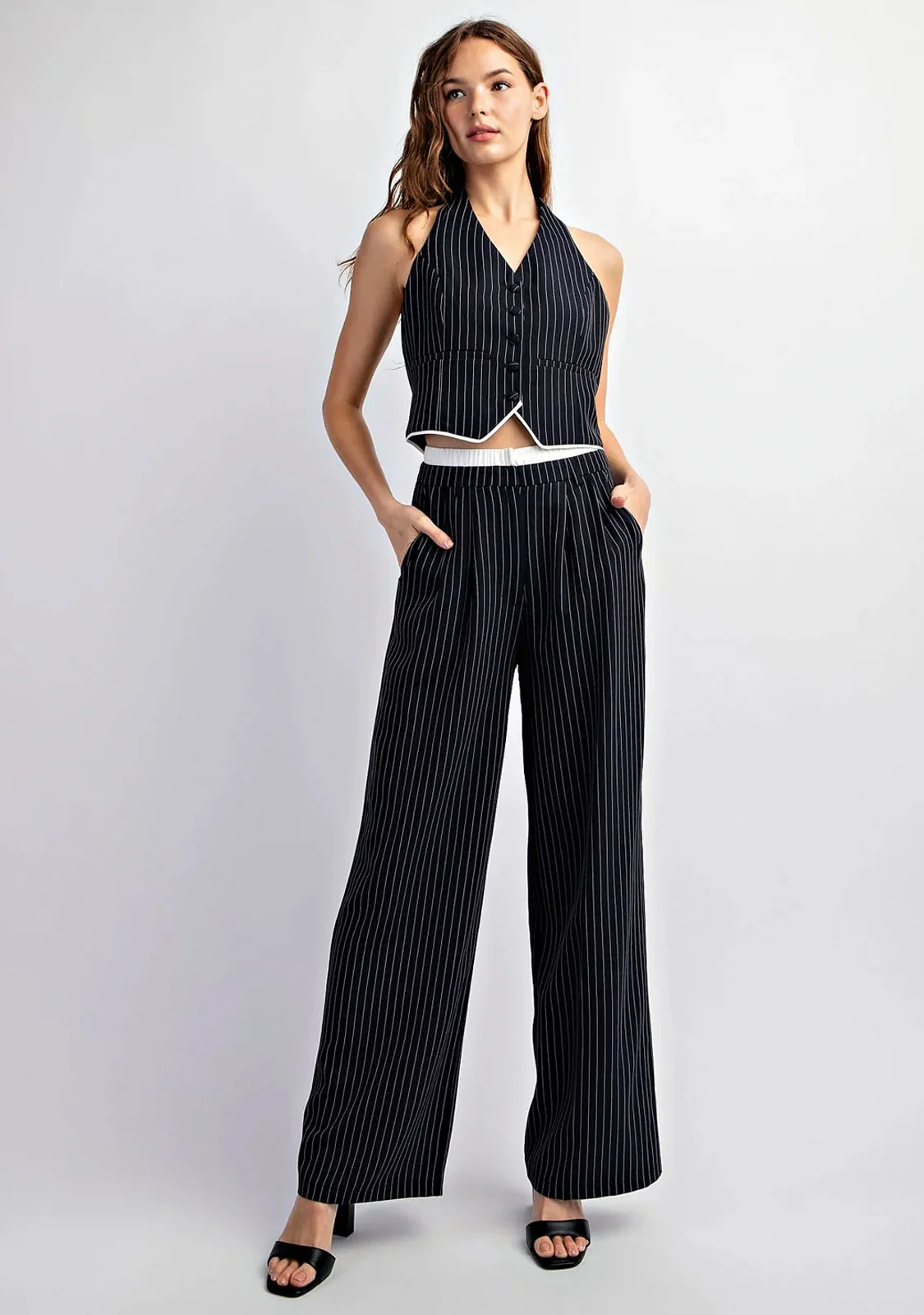 Pinstriped Contrast Waistband Trouser - Image 3