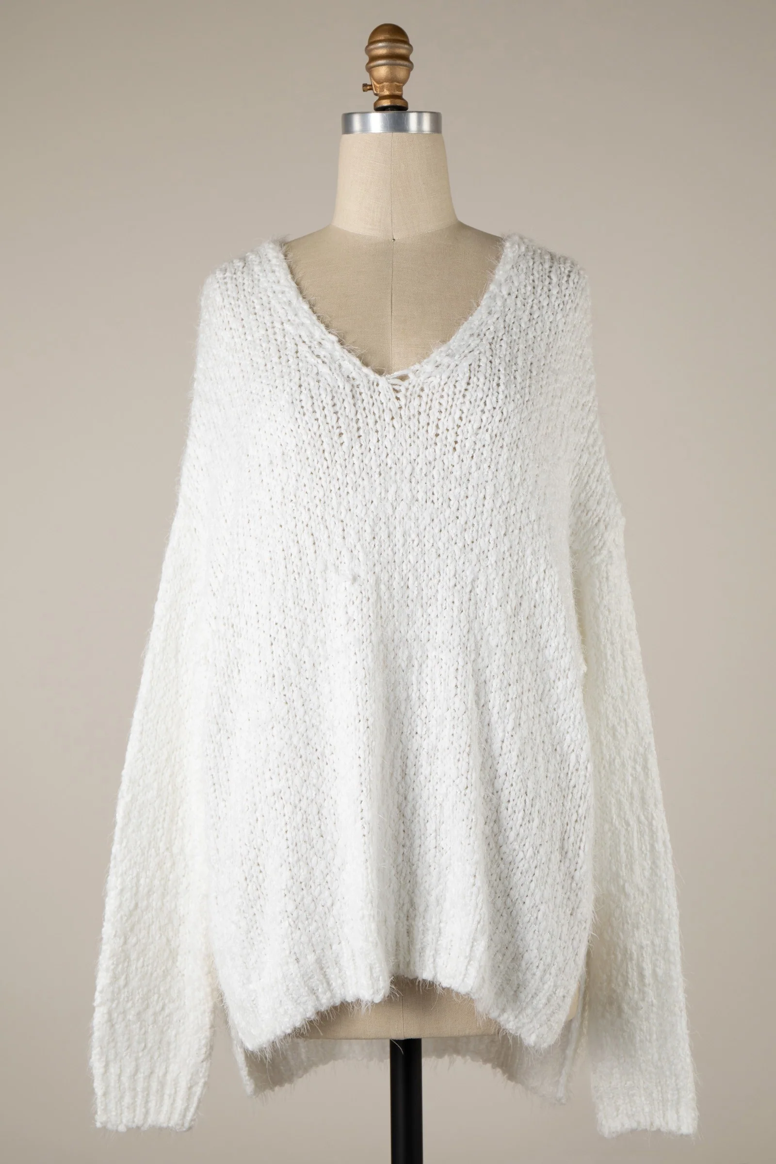 Popcorn Knit Sweater Ivory White - Image 2