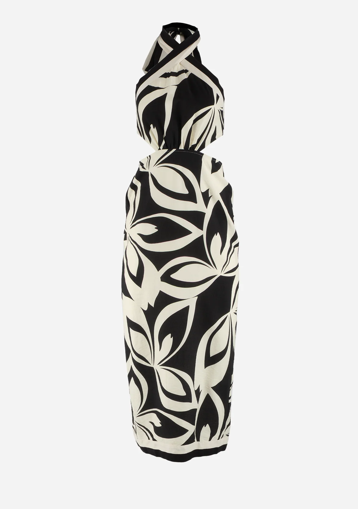 Printed Halter Neck Midi Dress Black