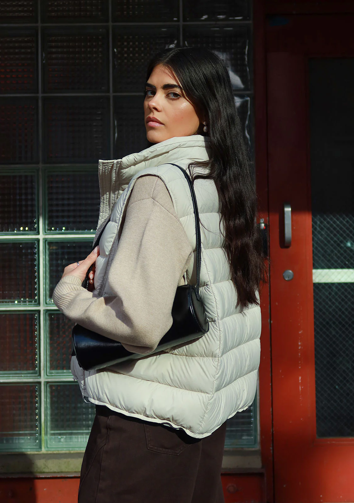 Puffer Zip Vest Beige - Image 3