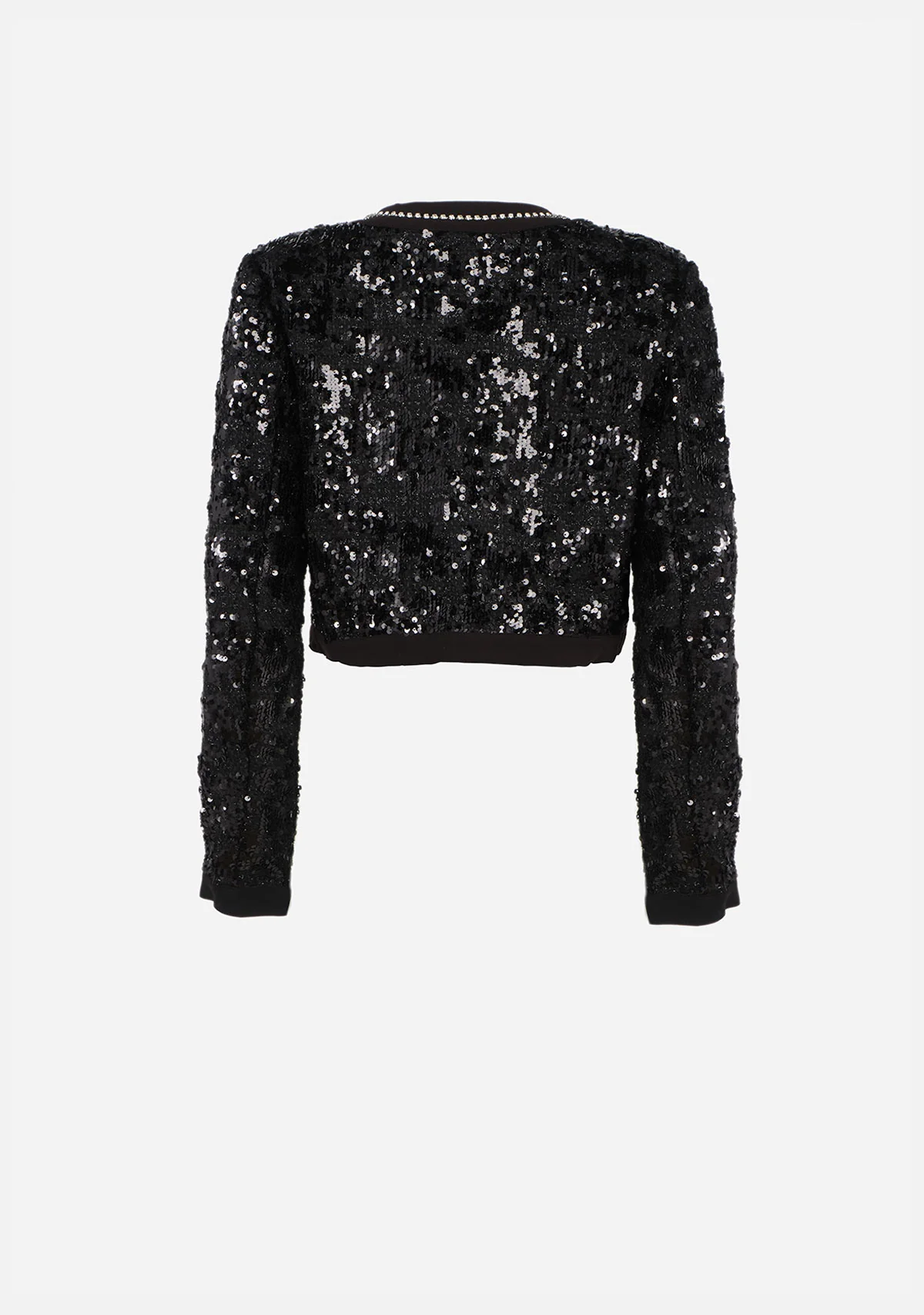 Sequin Tweed Bow Trim Front Crop Jacket - Image 5