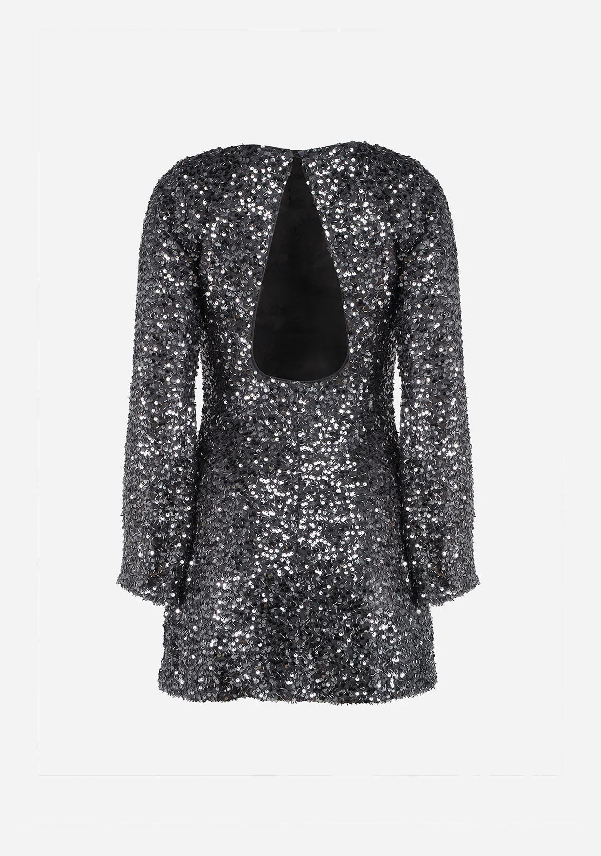 Sequins Slit Bell Slv Back Opening Mini Dress Grey - Image 6