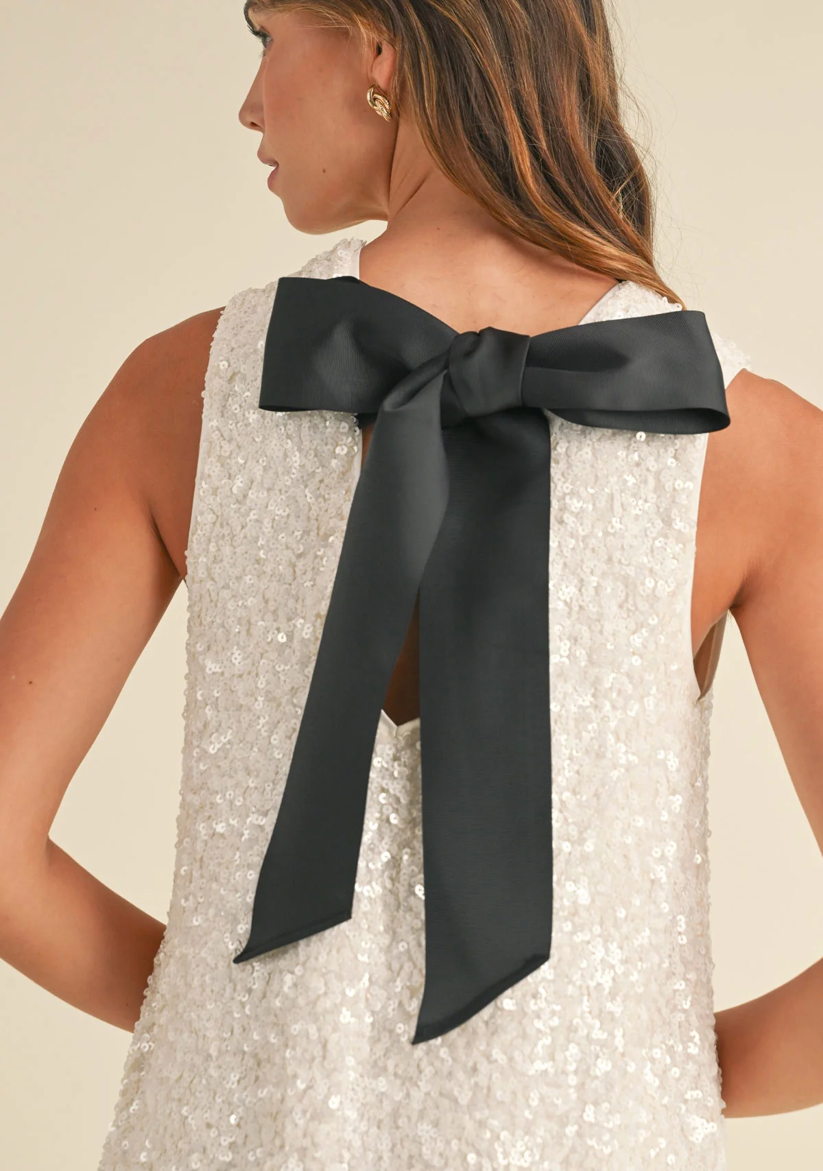 Sequins Tie Back Tank Mini Dress Cream - Image 7