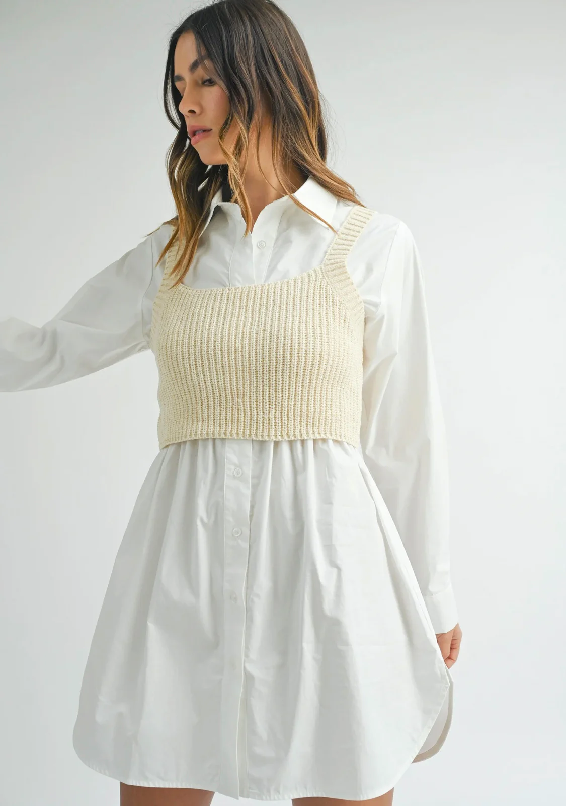 Shirt Dress With Knit Crop Top Cream - Image 5