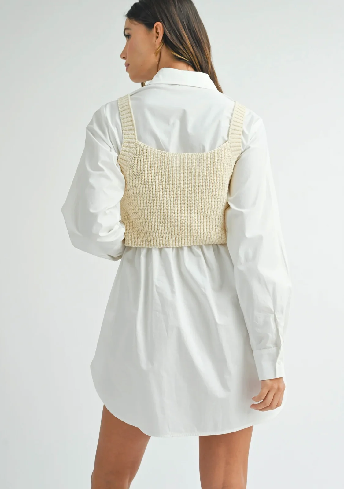 Shirt Dress With Knit Crop Top Cream - Image 6