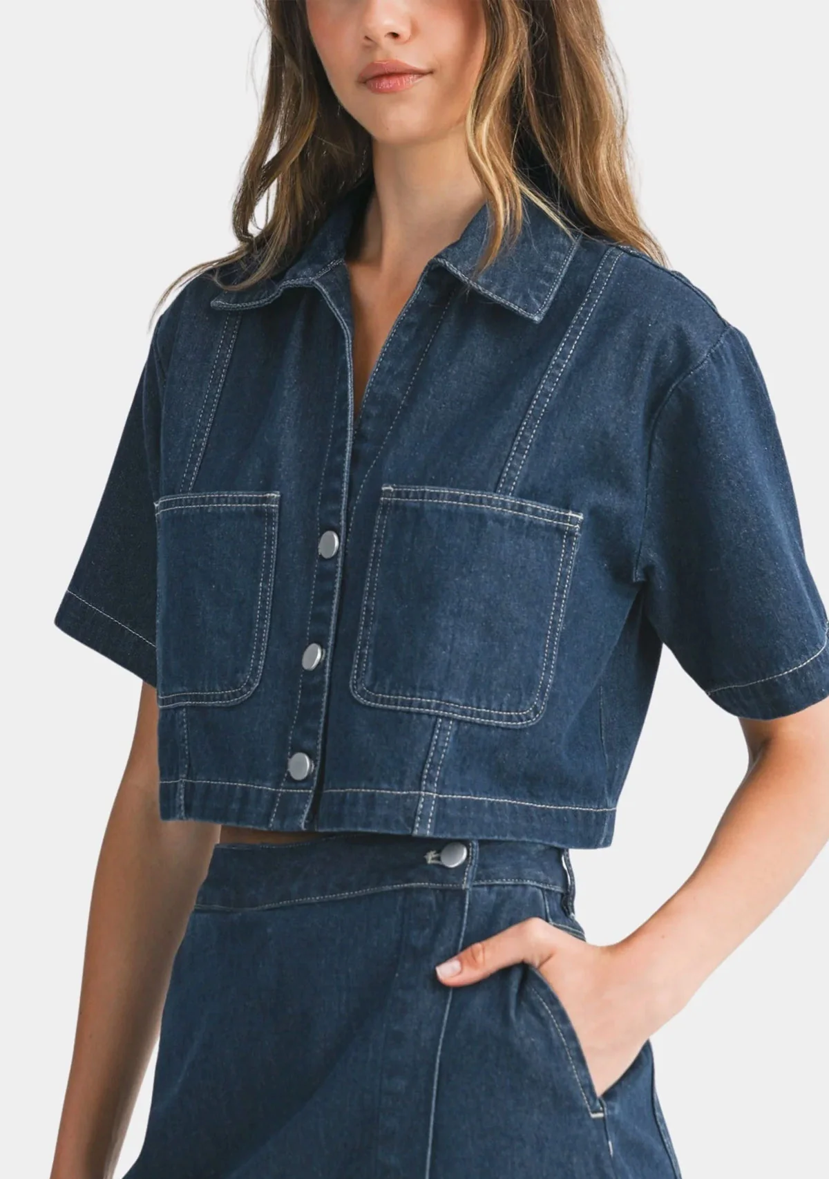 Short Denim Shirt Dark Denim - Image 2