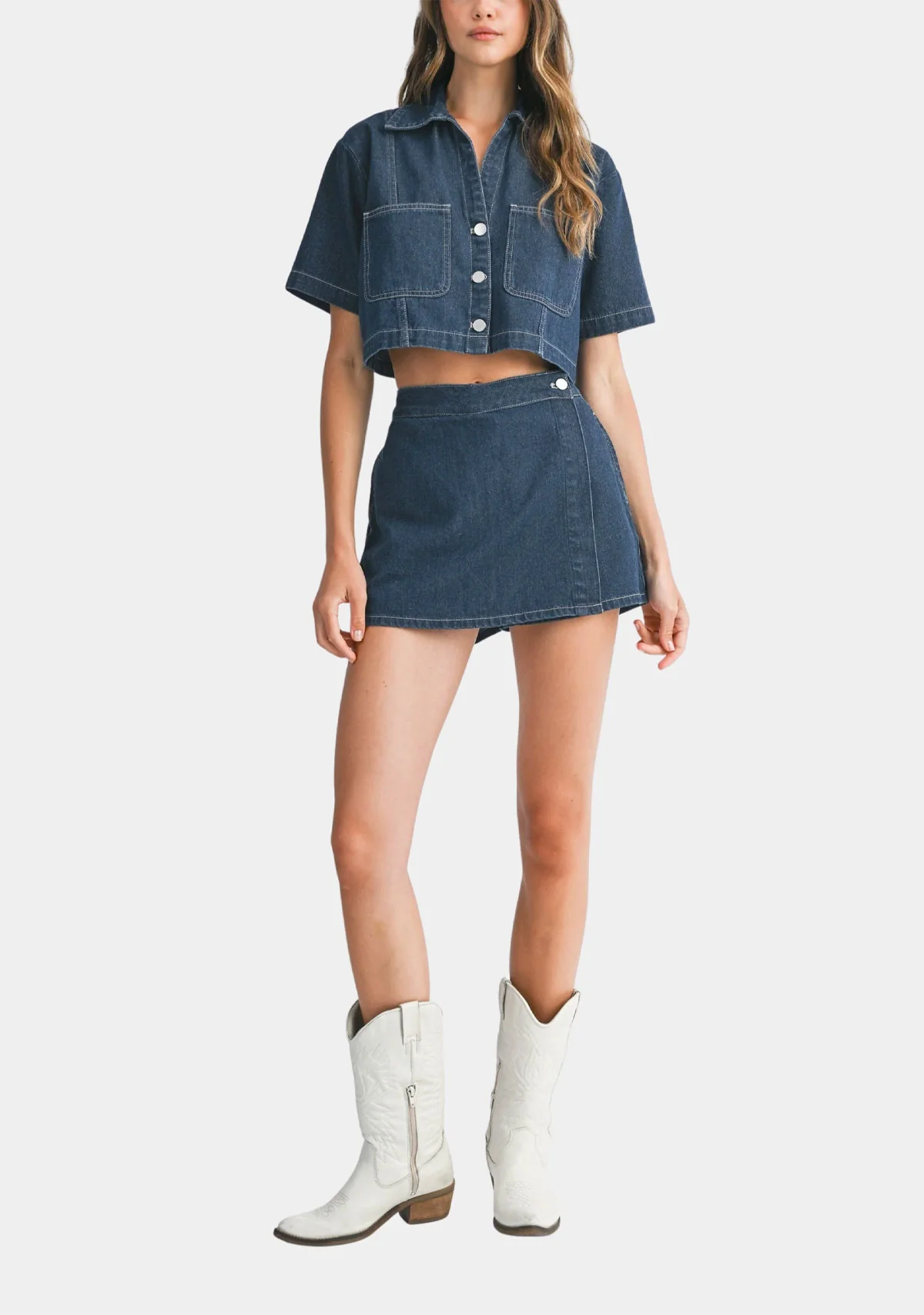 Short Denim Shirt Dark Denim - Image 3