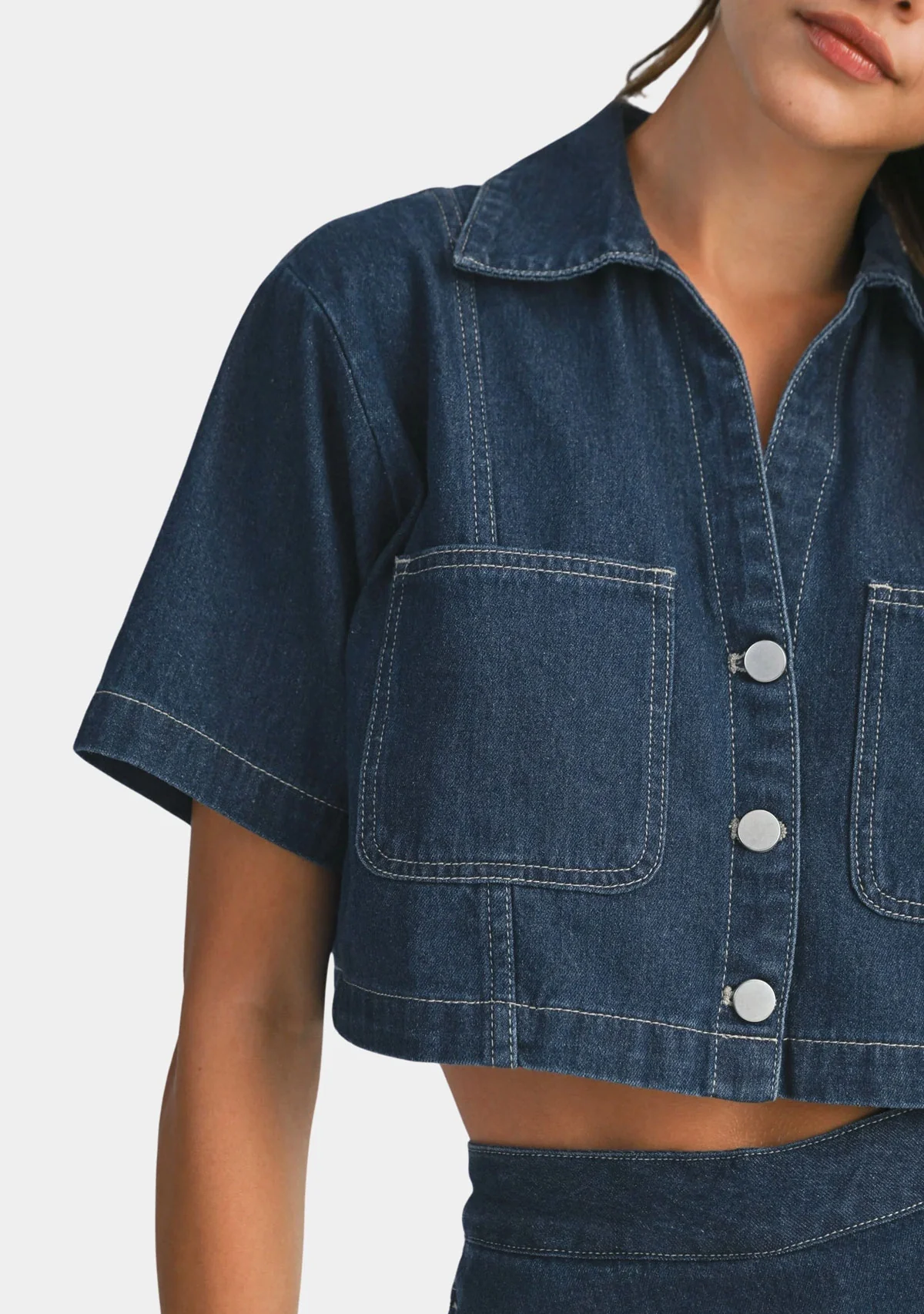 Short Denim Shirt Dark Denim - Image 4