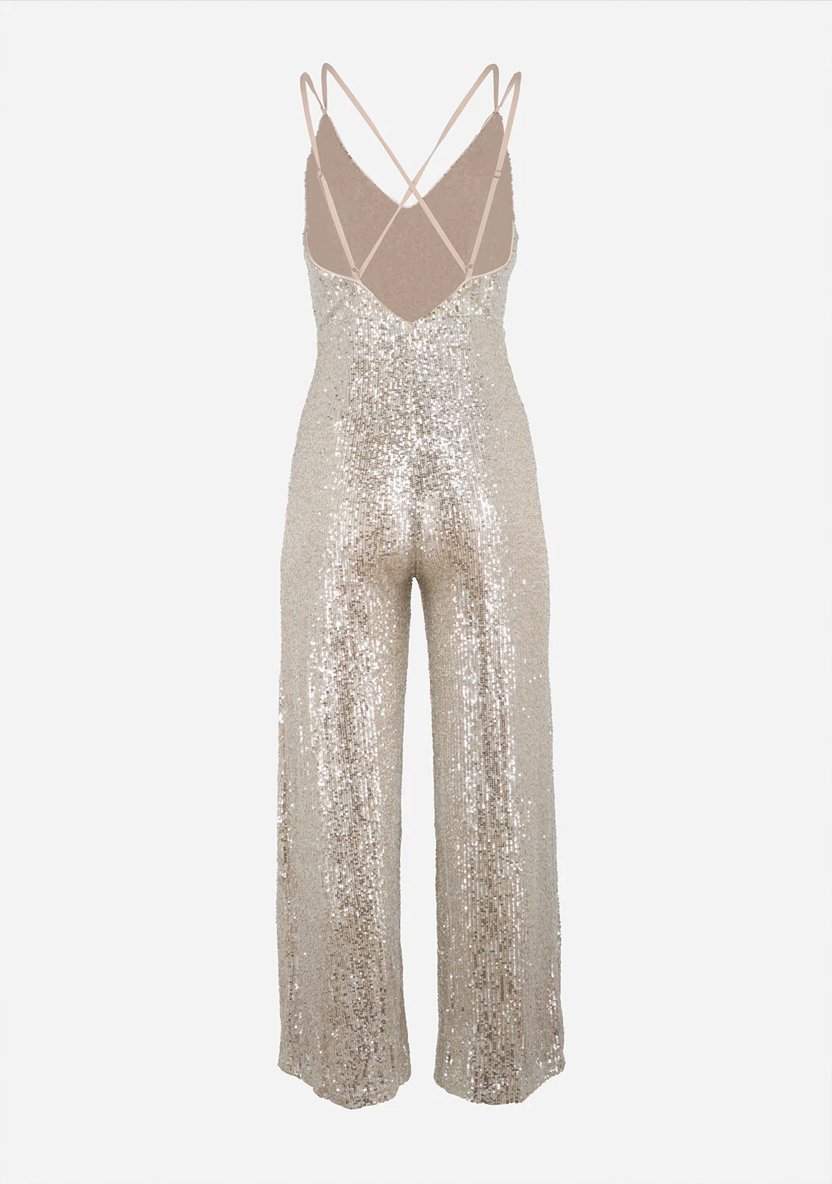 Slvls Cross Back Sequin Jumpsuit Silver/Nude - Image 5